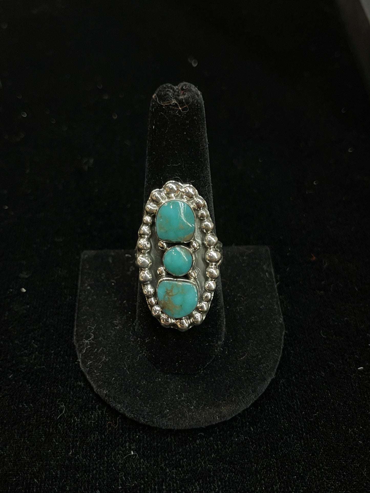 9.0 Three Stone Turquoise Ring by Ryntanna Yazzie, Navajo