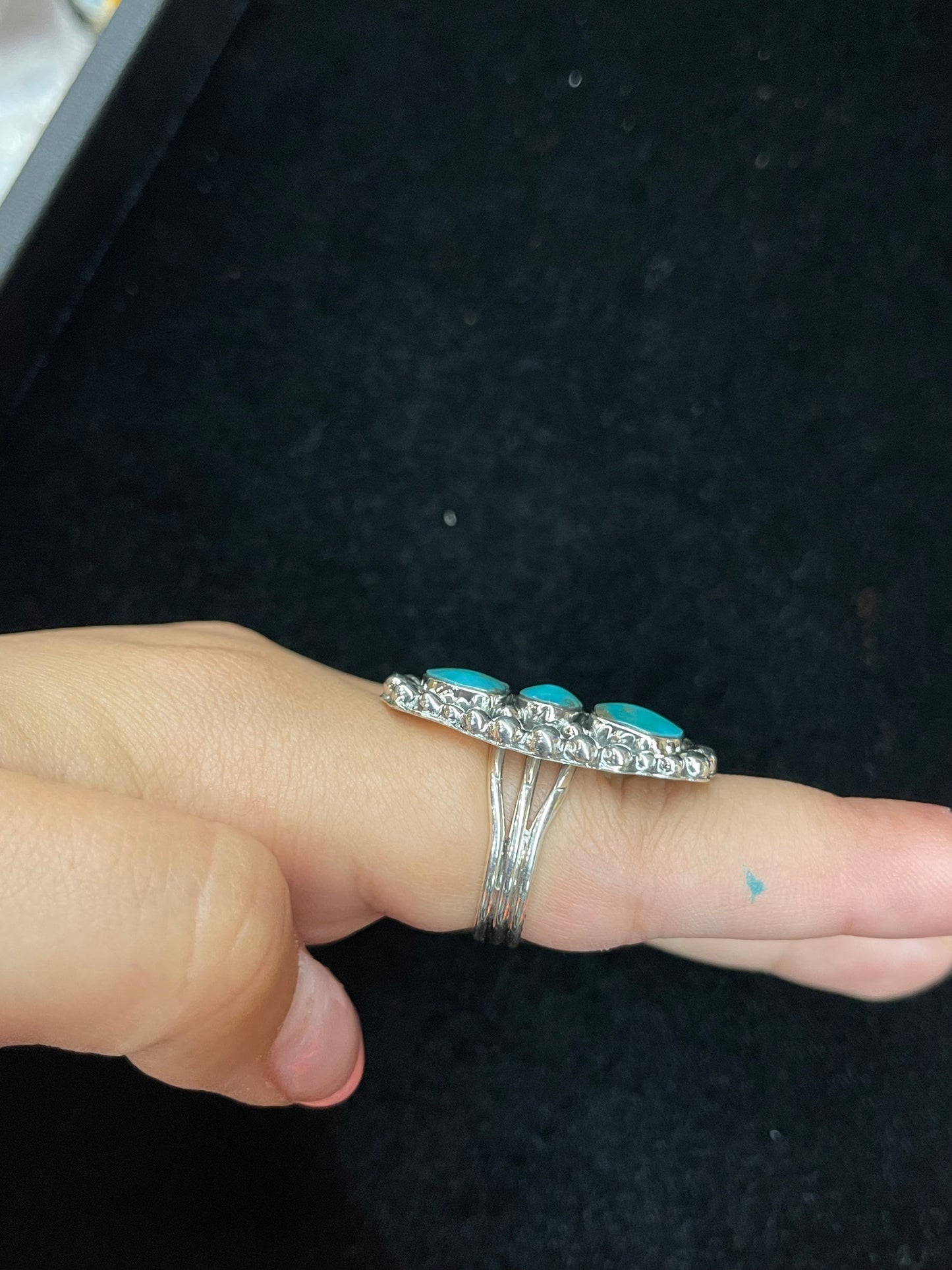 9.0 Three Stone Turquoise Ring by Ryntanna Yazzie, Navajo