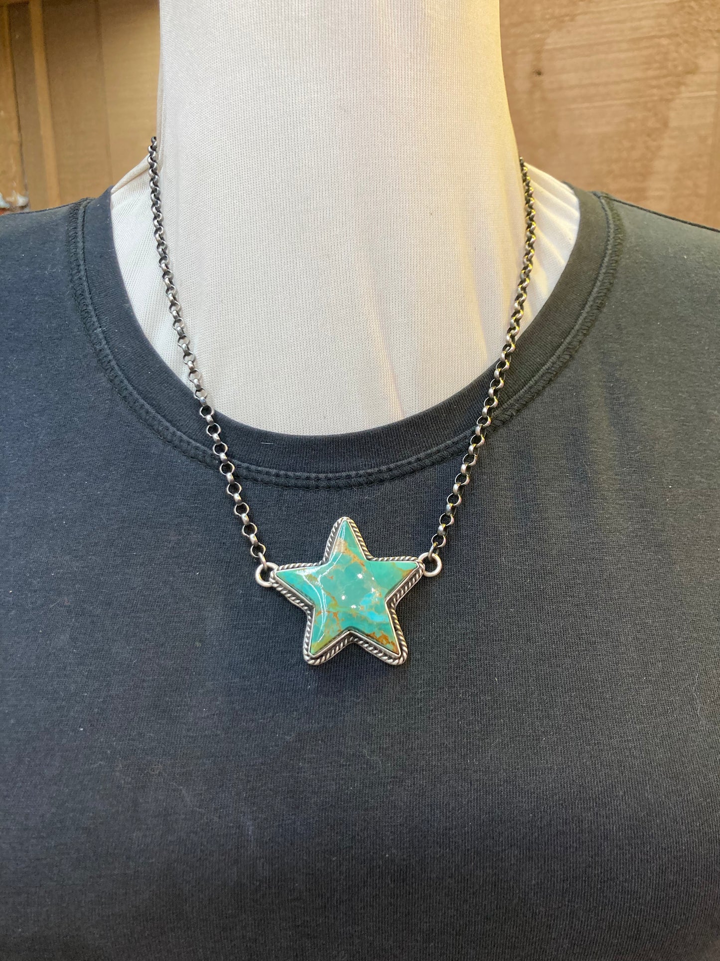 Kingman Turquoise Star Necklace by Emer Thompson, Navajo