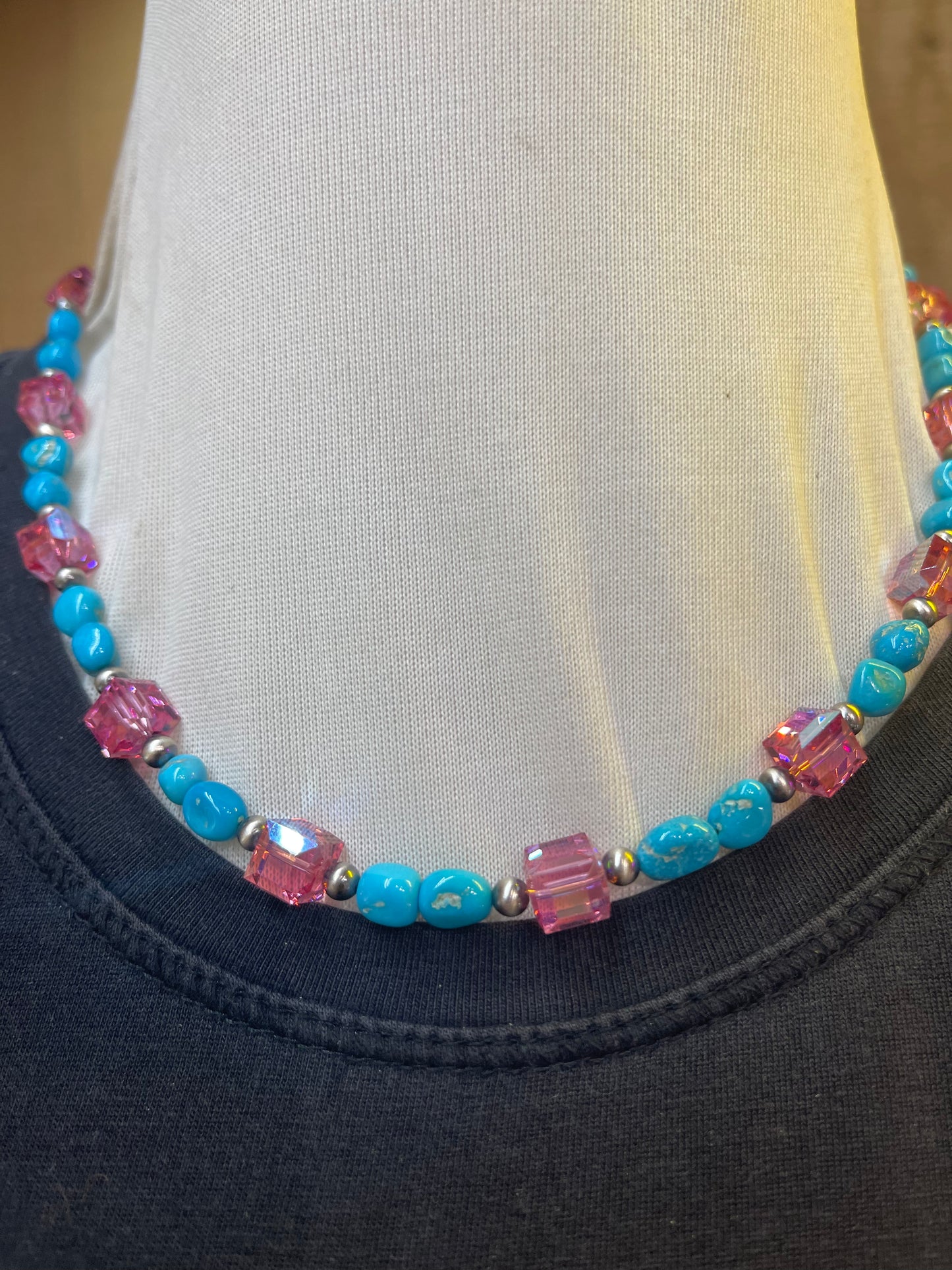 Pink Swarovski Crystals and Sleeping Beauty Turquoise