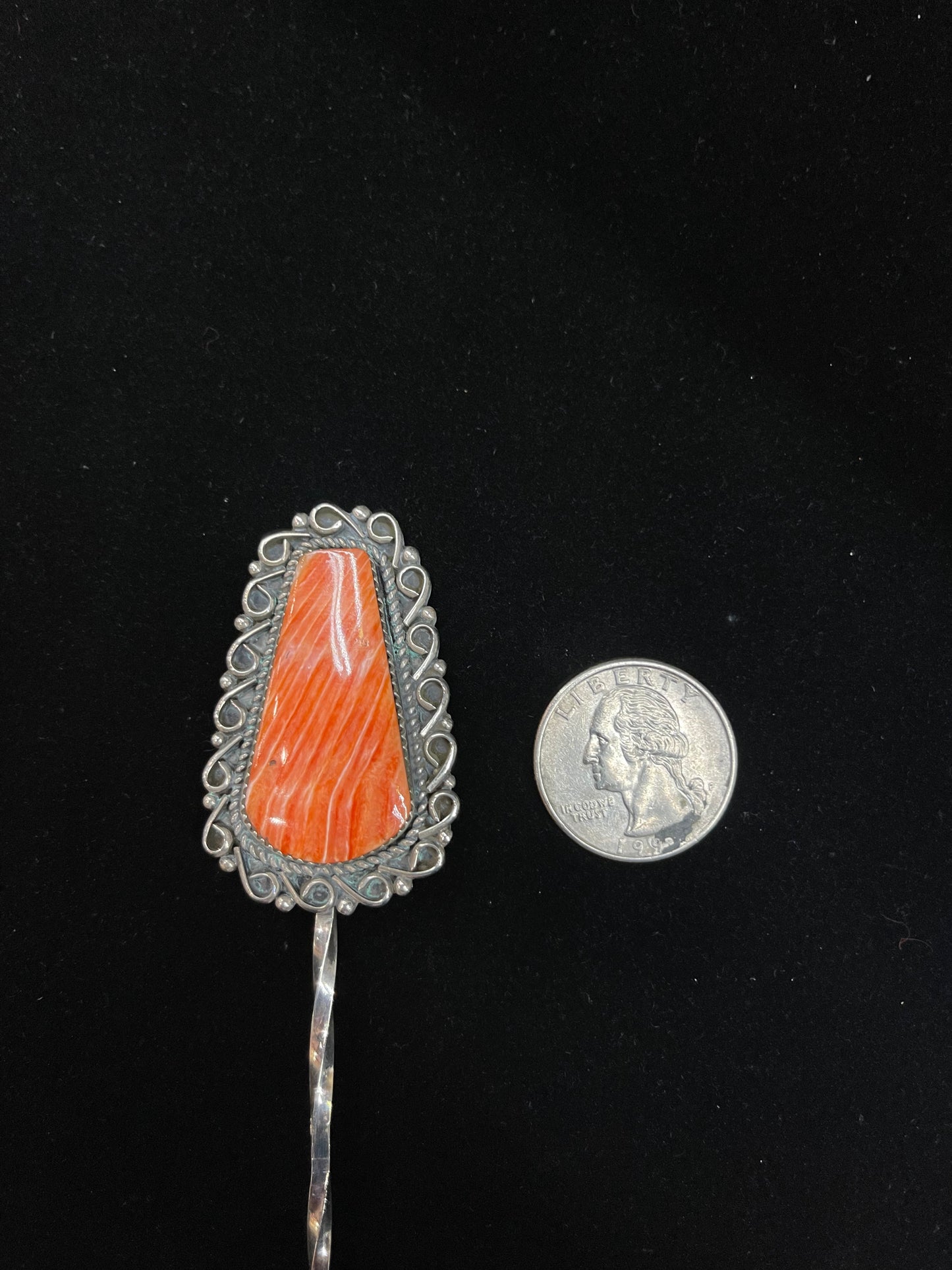 7" Spiny Oyster Hair Pin by Lorinzo Alviso, Navajo