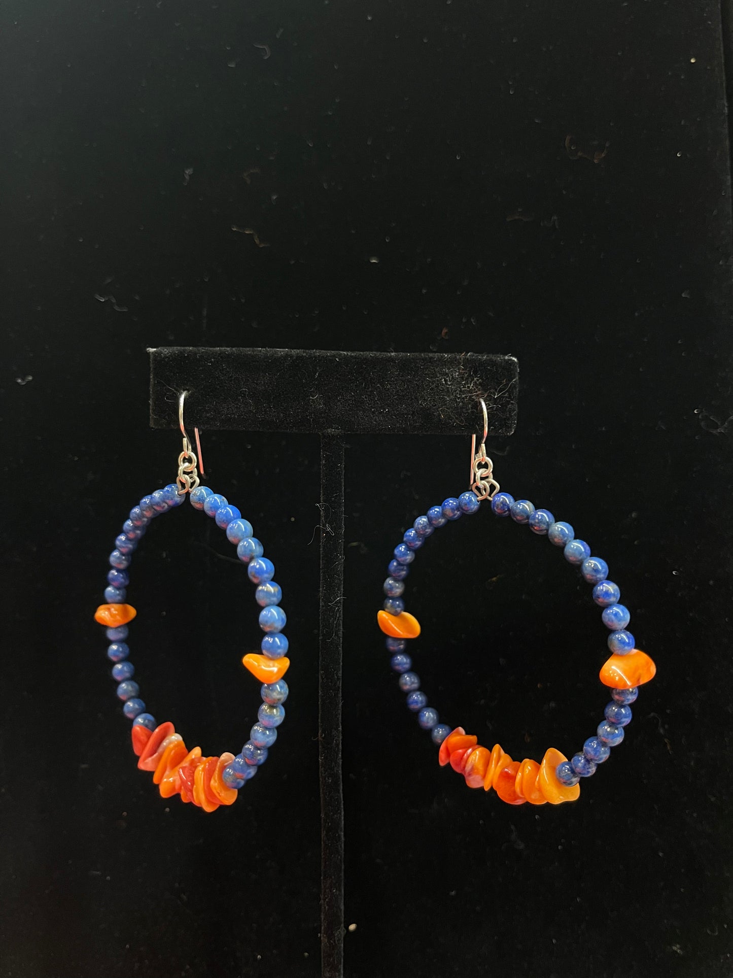 Lapis and Spiny Oyster Dangle Hoop Earrings, Santo Domingo