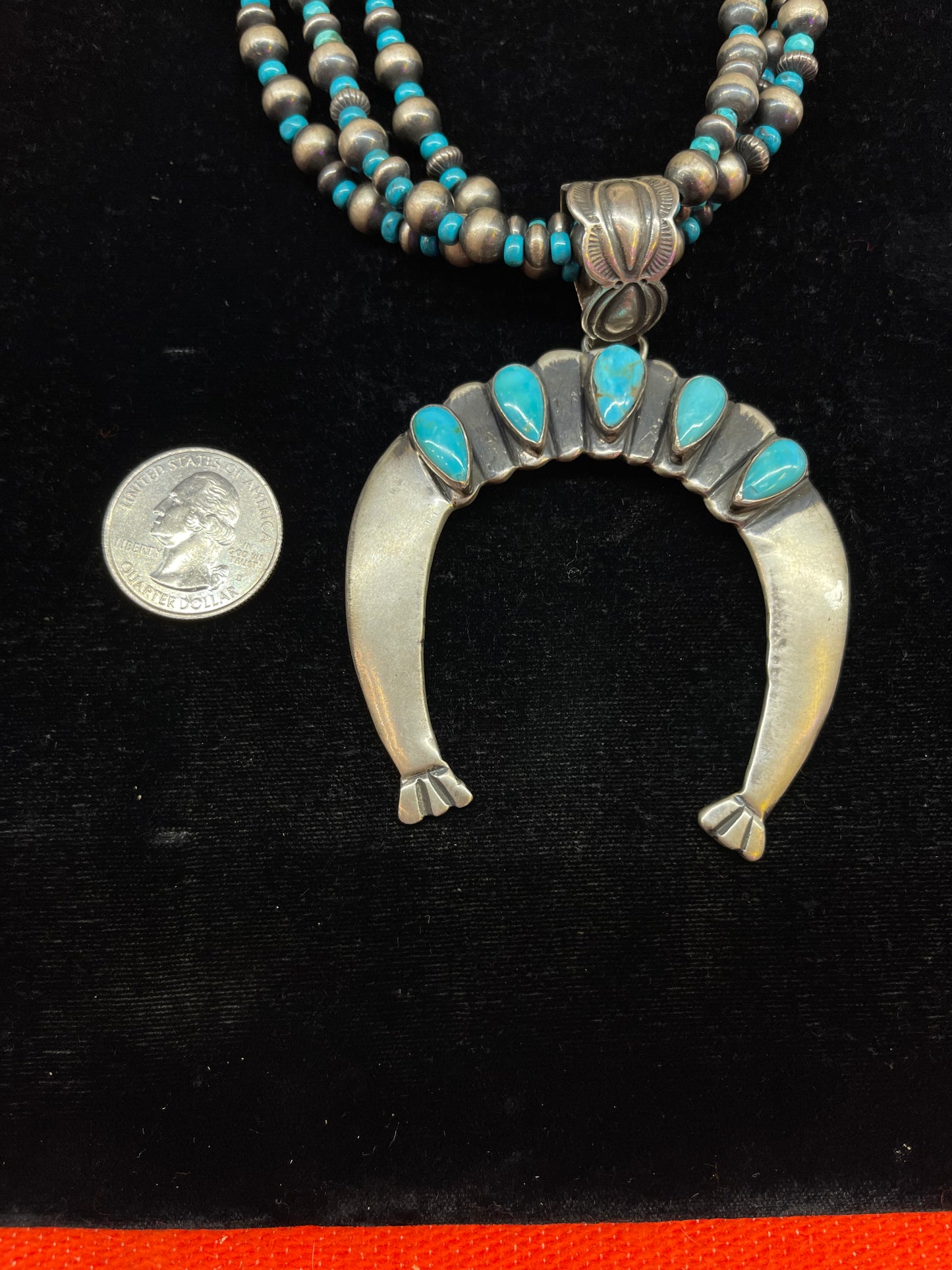 Turquoise Navajo Squash Blossom Necklace by Geraldine James
