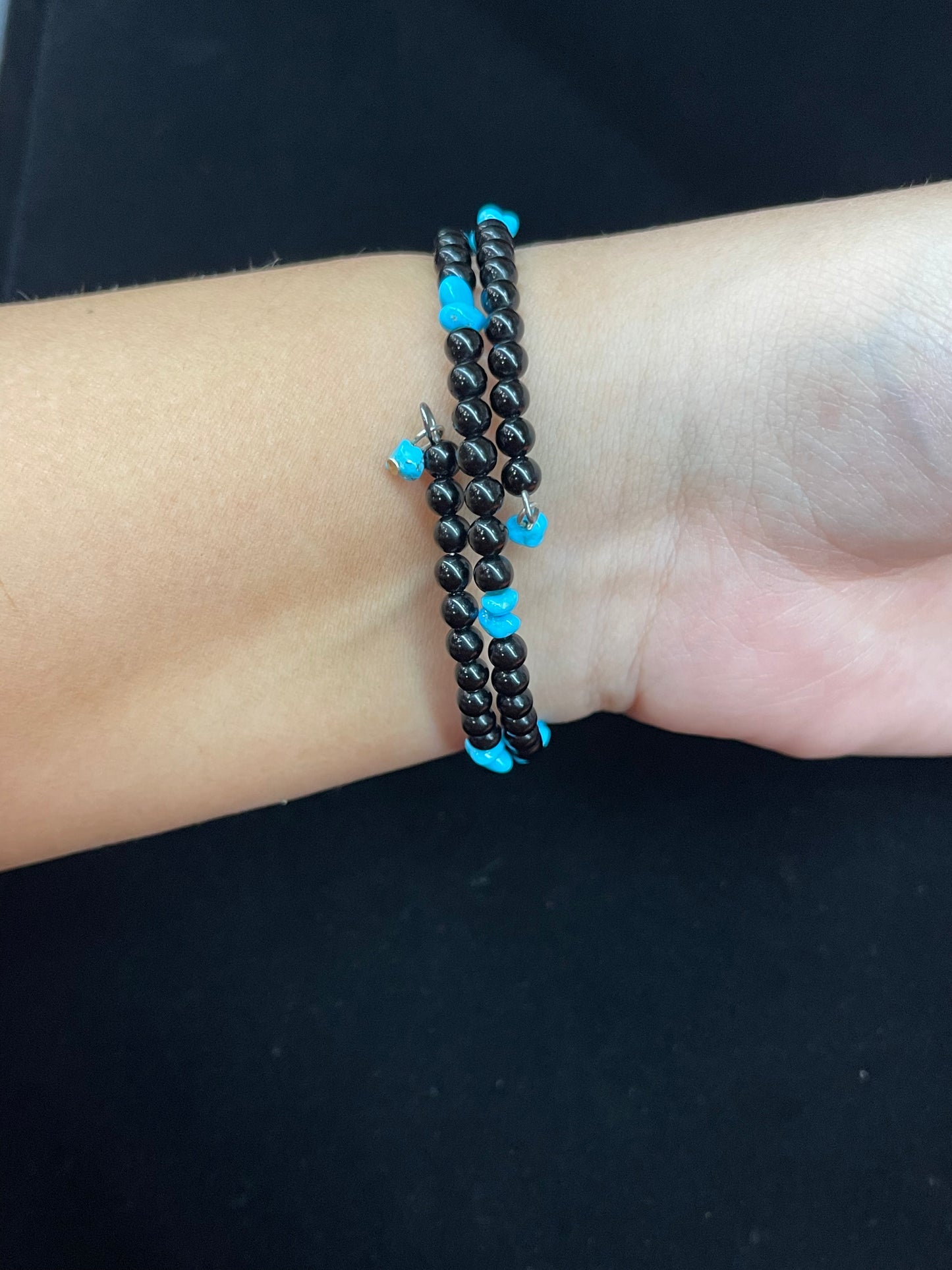 Black Onyx and Sleeping Beauty Turquoise Memory Wire Bracelet