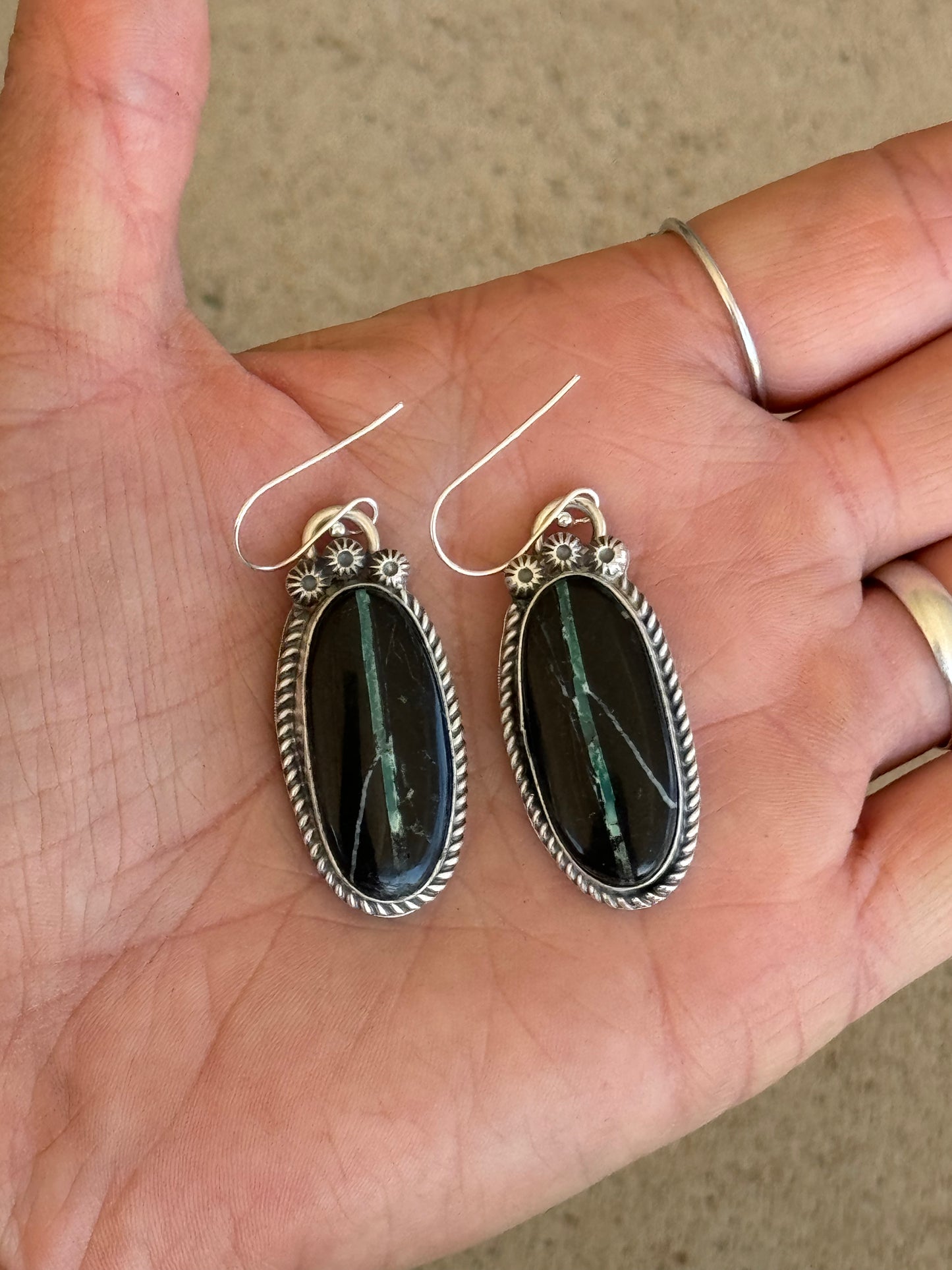 Black Buffalo Turquoise Hook Earrings by Boyd J. Ashley, Navajo