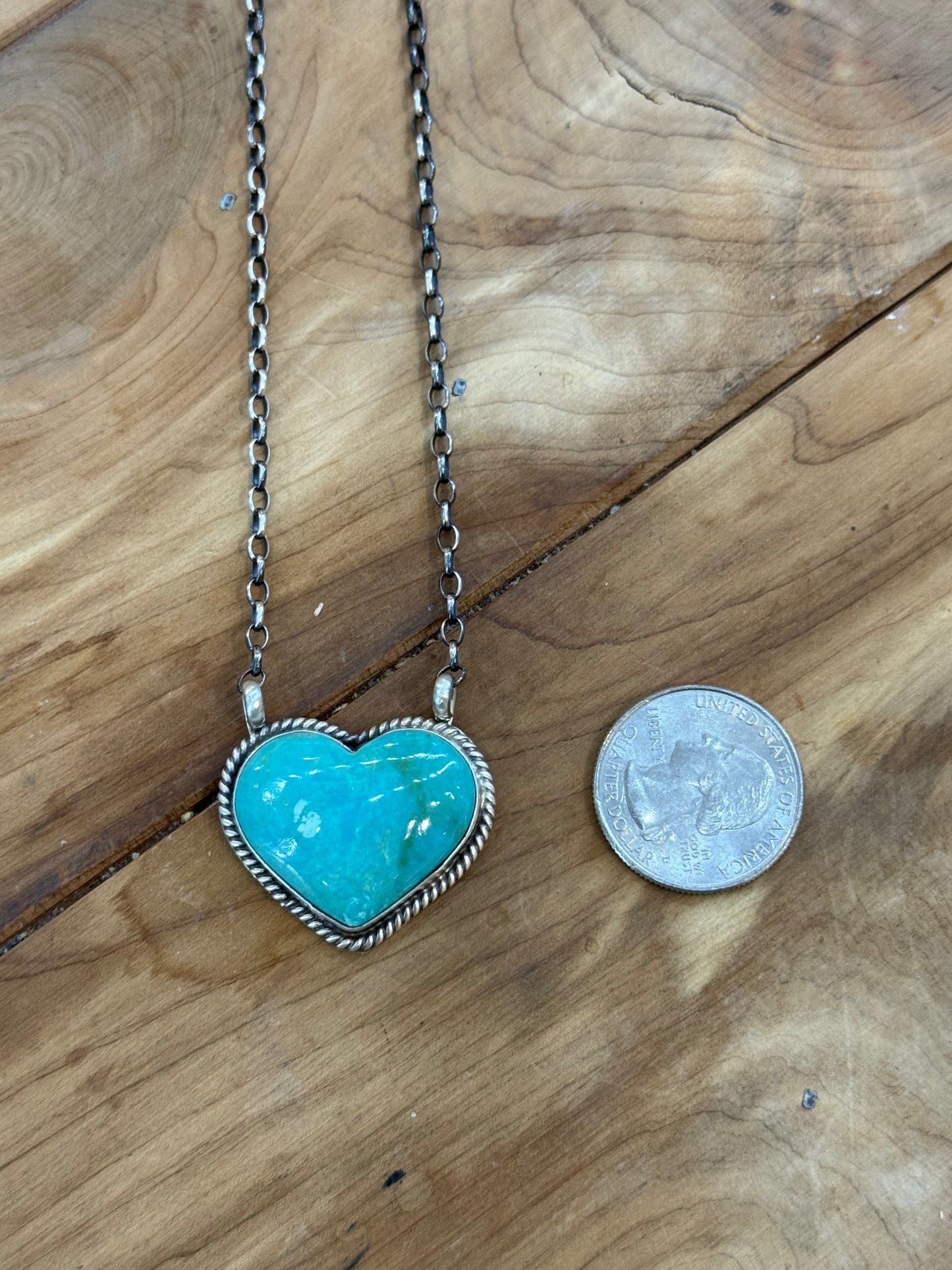 16" Kingman Turquoise Heart Necklace by Donovan Skeet, Navajo