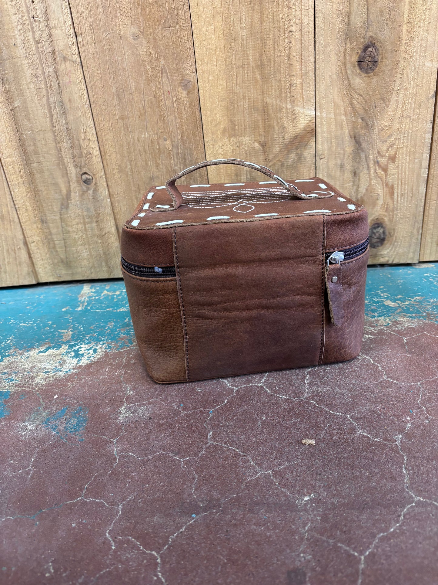 Brown Leather Boot Stitched Make Up Bag