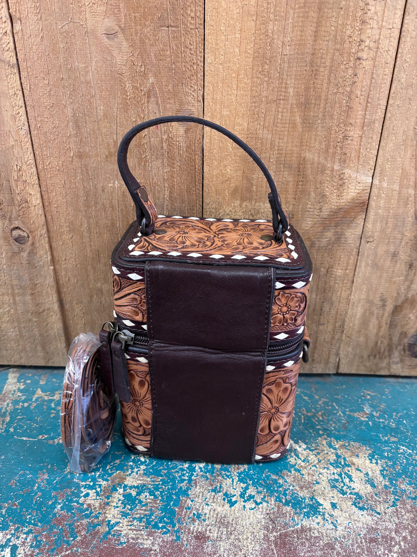 Brown Leather Tooled Mini Purse
