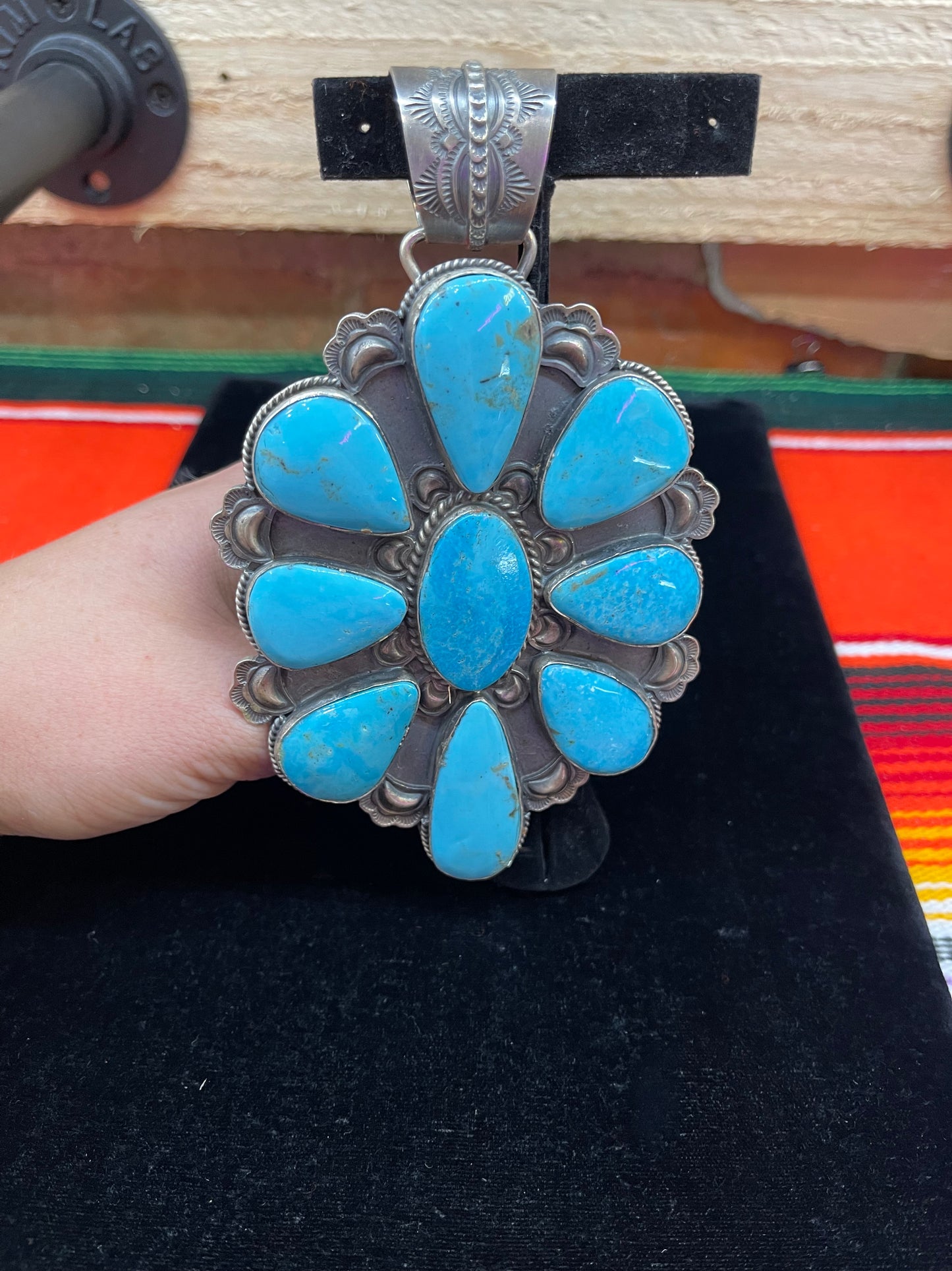 Large Kingman Turquoise Cluster Pendant by J. Nelson, Navajo