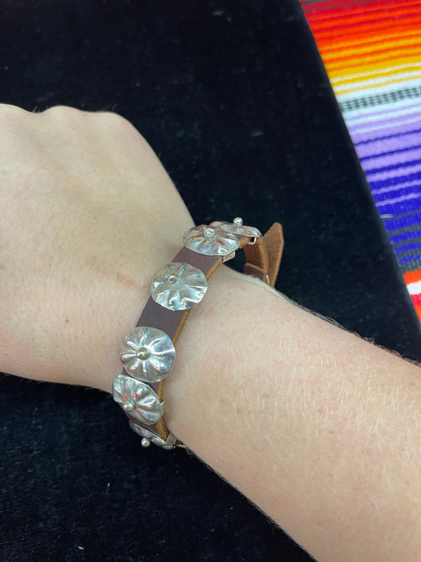 Silver Concho Leather Bracelet