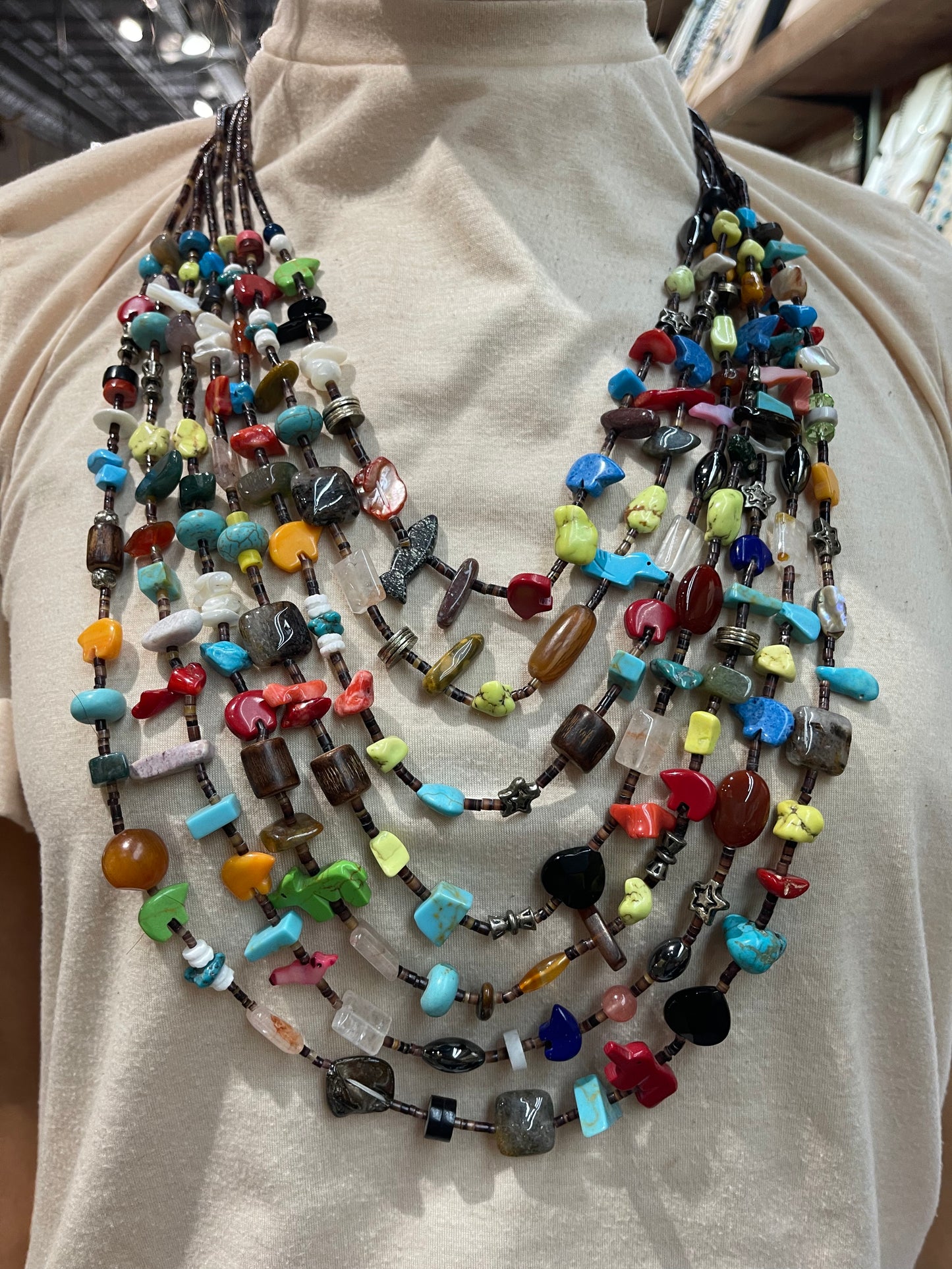 Multi Stone 7 Strand Fetish Necklace