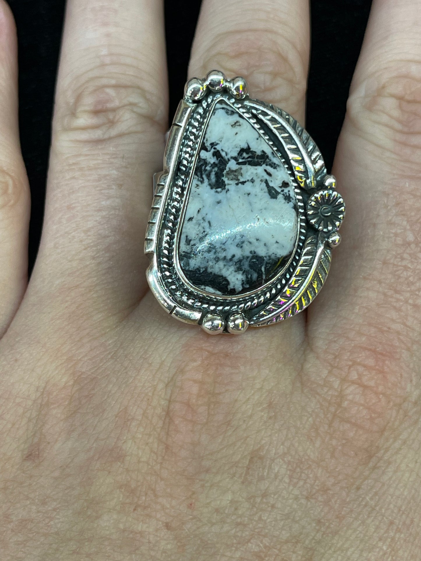 Tear Drop White Buffalo Adjustable Ring
