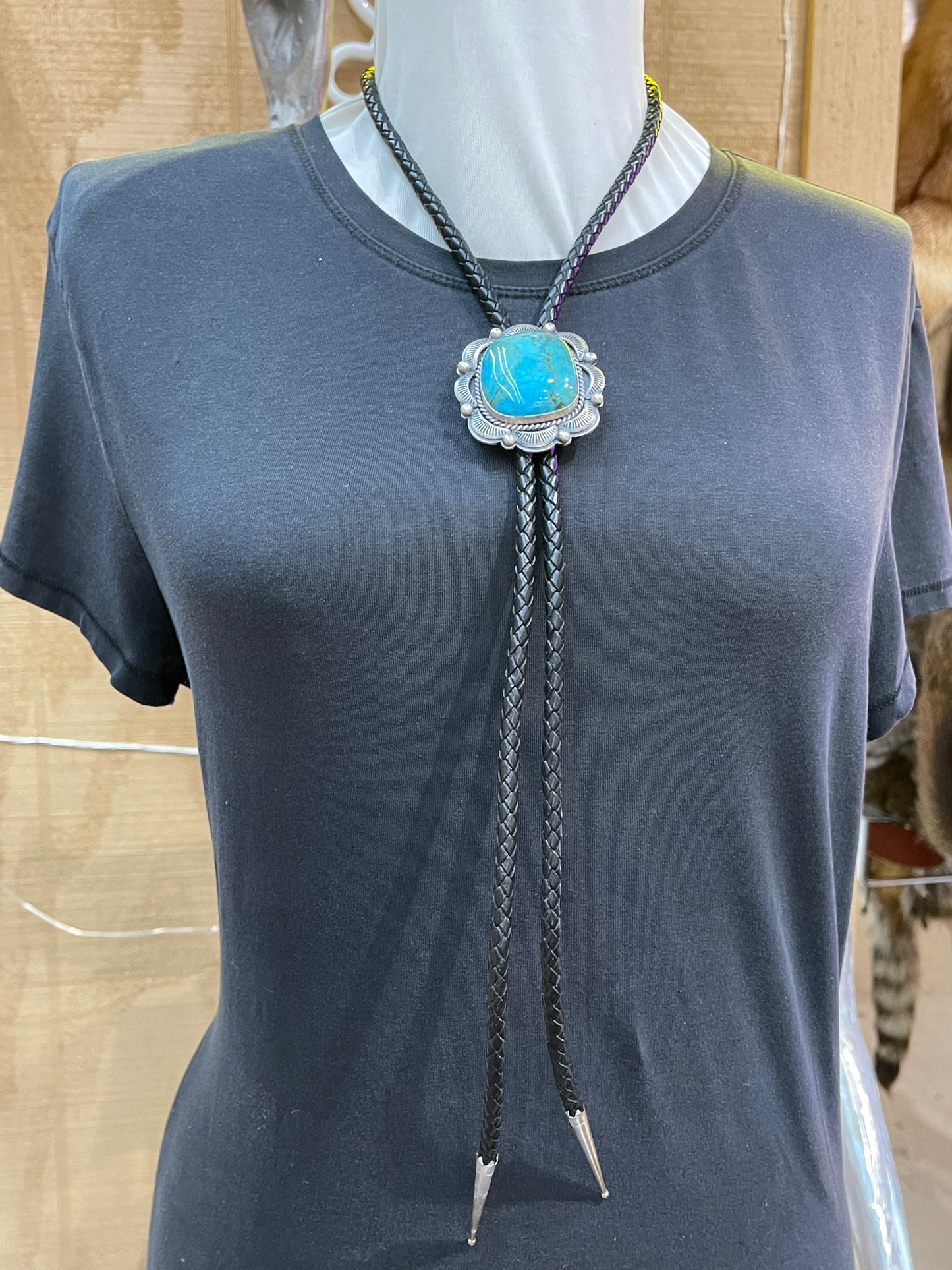 Kingman Turquoise Bolo Tie by Gilbert Platero