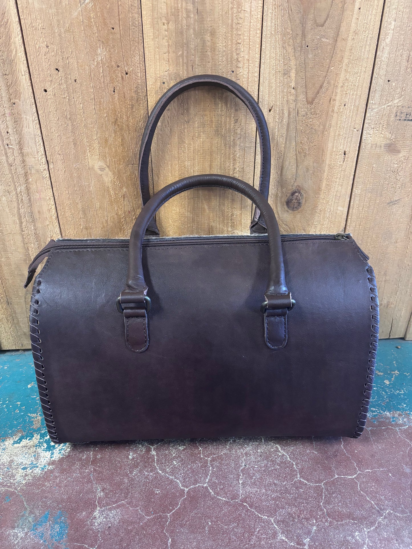 Large Grey Cowhide Round Leather Purse