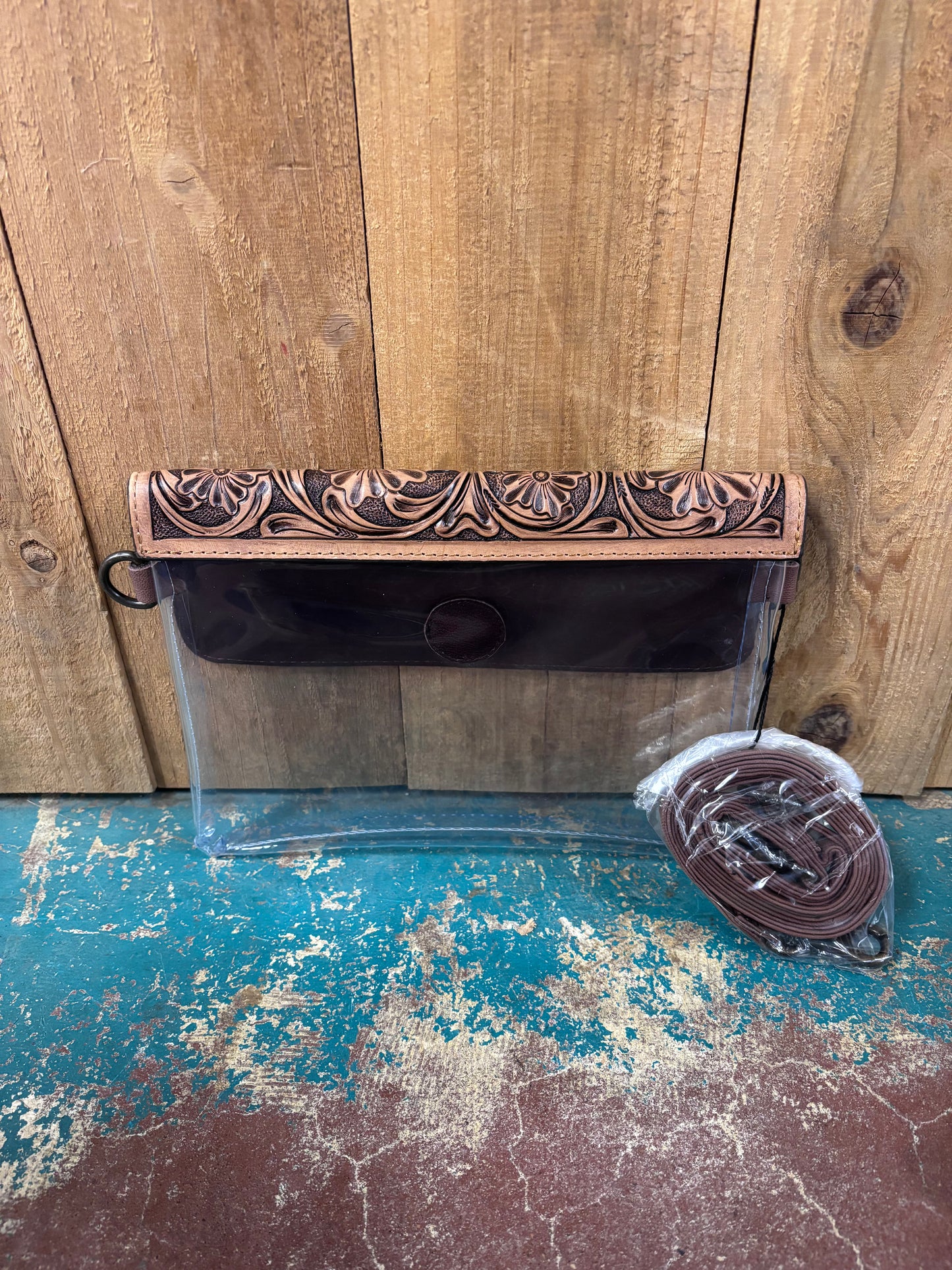 Clear Flower Tooled Leather Purse