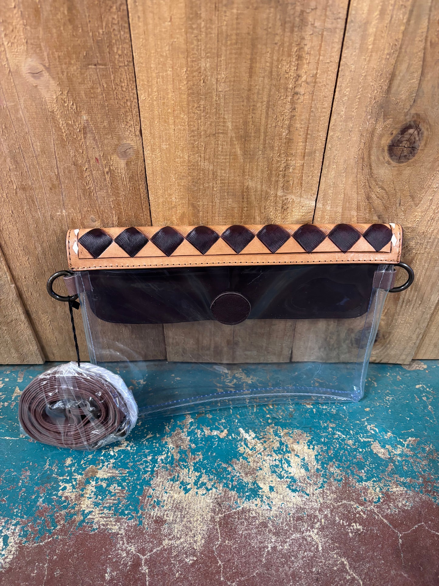 Clear Checkered Tooled Leather Purse