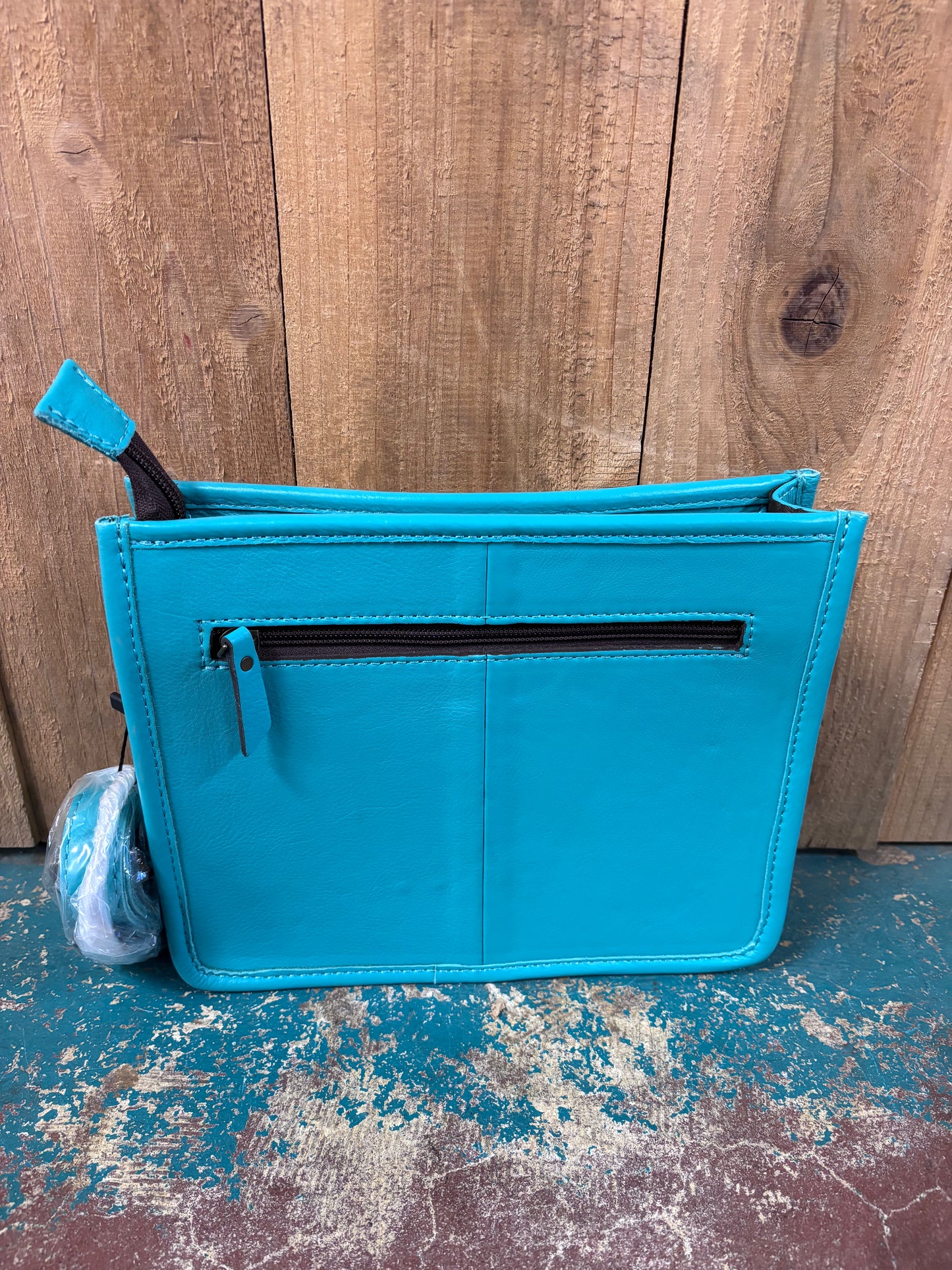 Turquoise Tooled Grey Cowhide Leather Purse