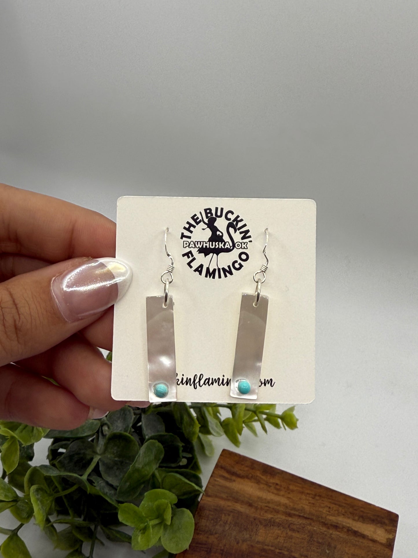 Mother of Pearl with Turquoise Dangle Earrings by Jesus Espino, Zuni