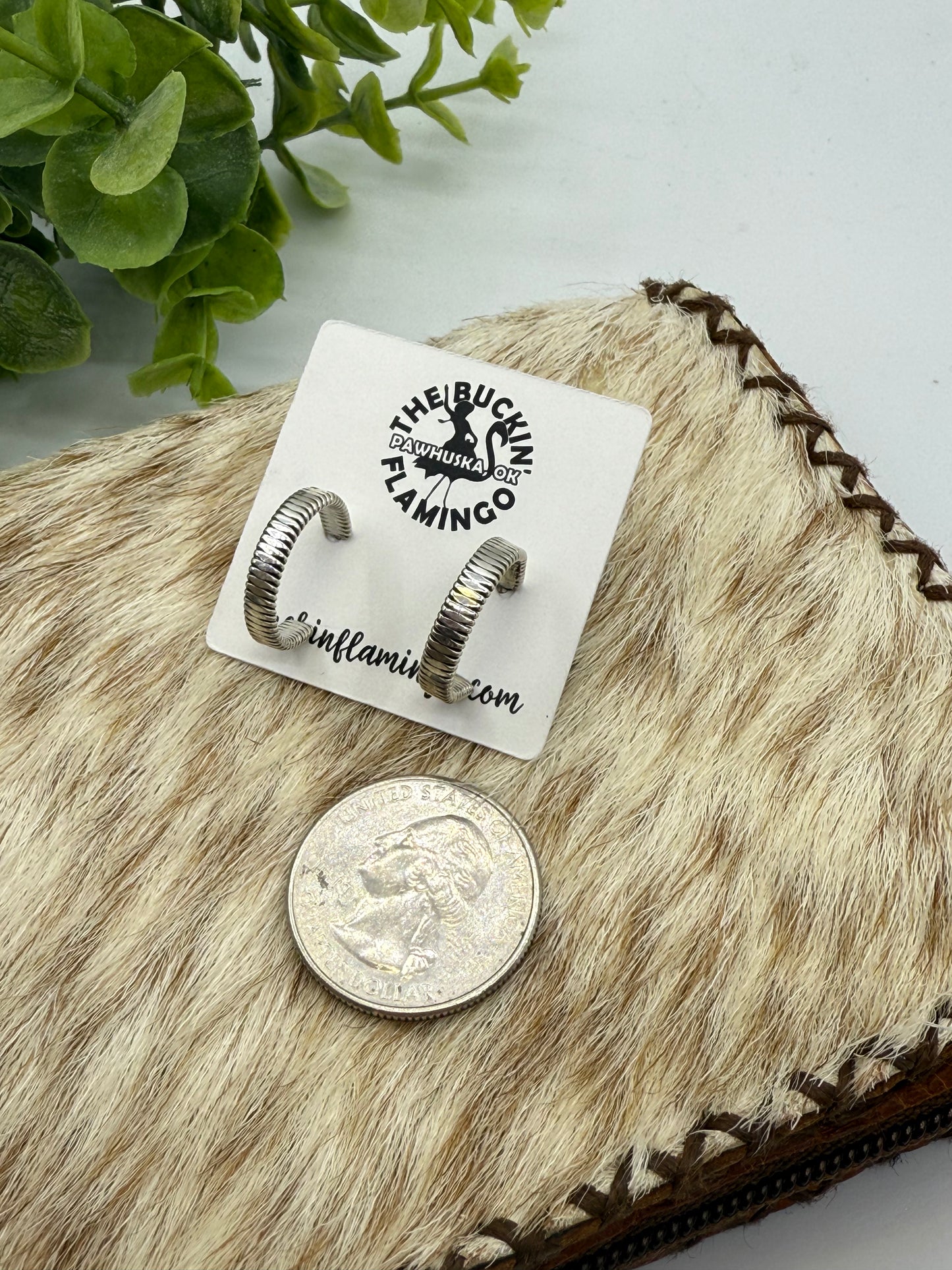 Small Silver Ribbed Hoops by Elaine Tahe, Navajo