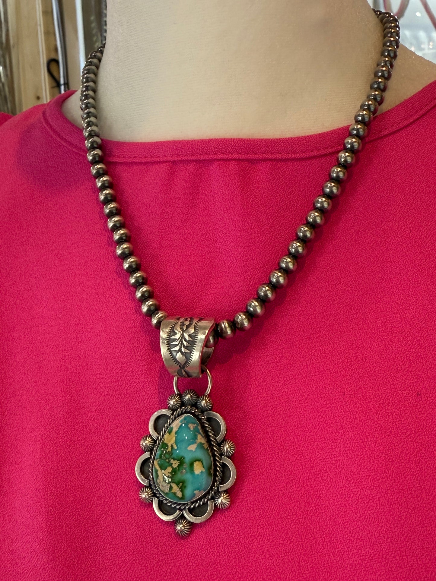 18" SONORAN GOLD TURQUOISE TOM LEWIS 6MM 14 MM BALE by Tom Lewis, Navajo
