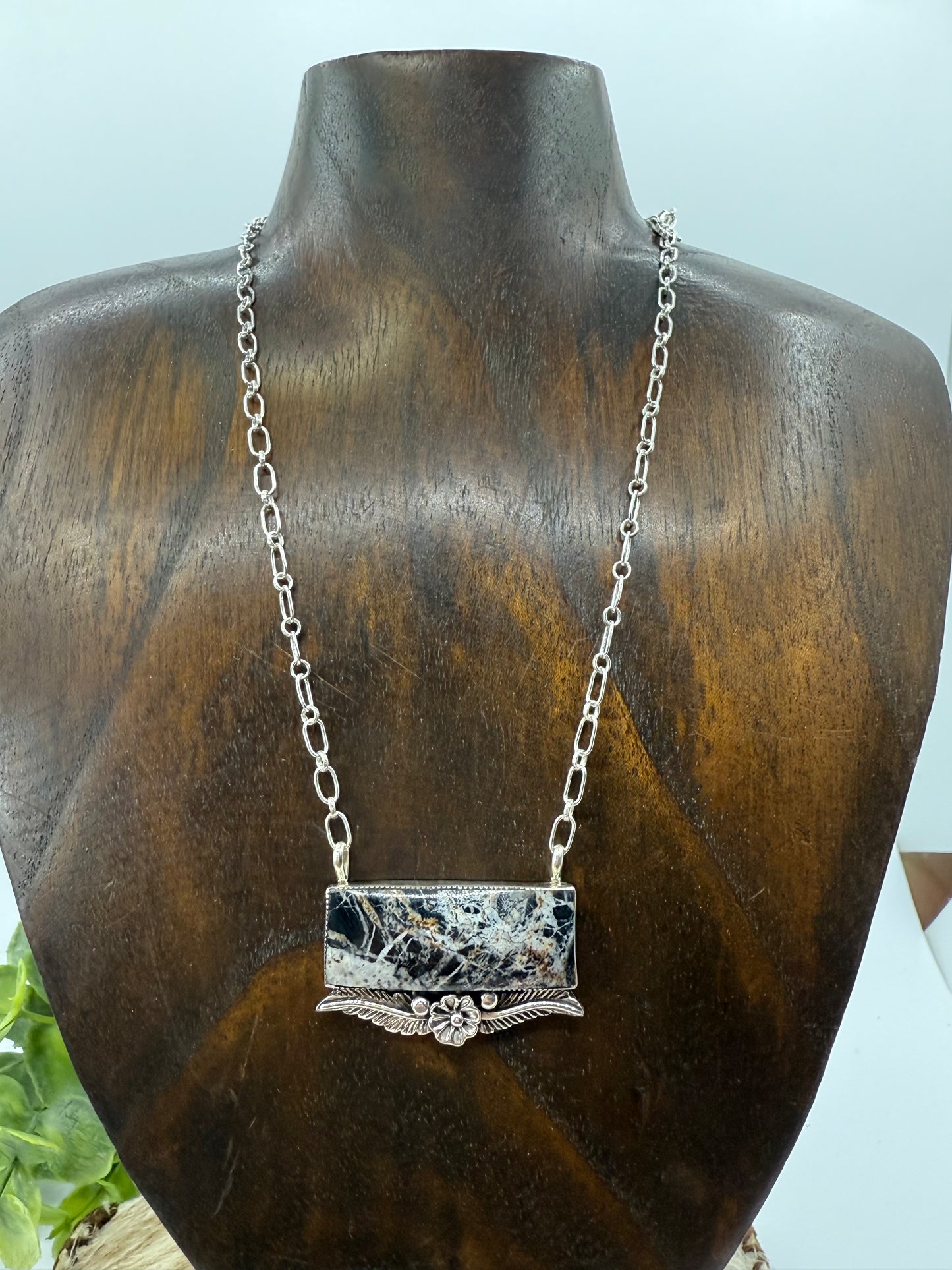 20" White Buffalo Bar Necklace by Gregg Yazzie, Navajo