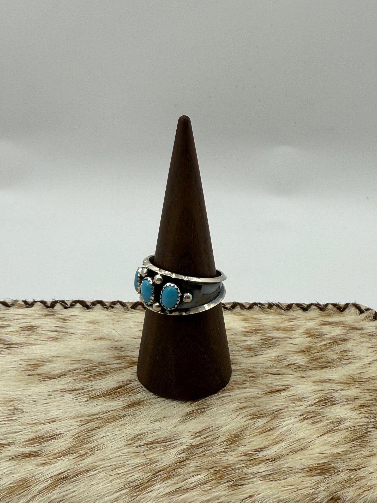 13.0 Three Stone Turquoise Ring by Reed Charley, Navajo
