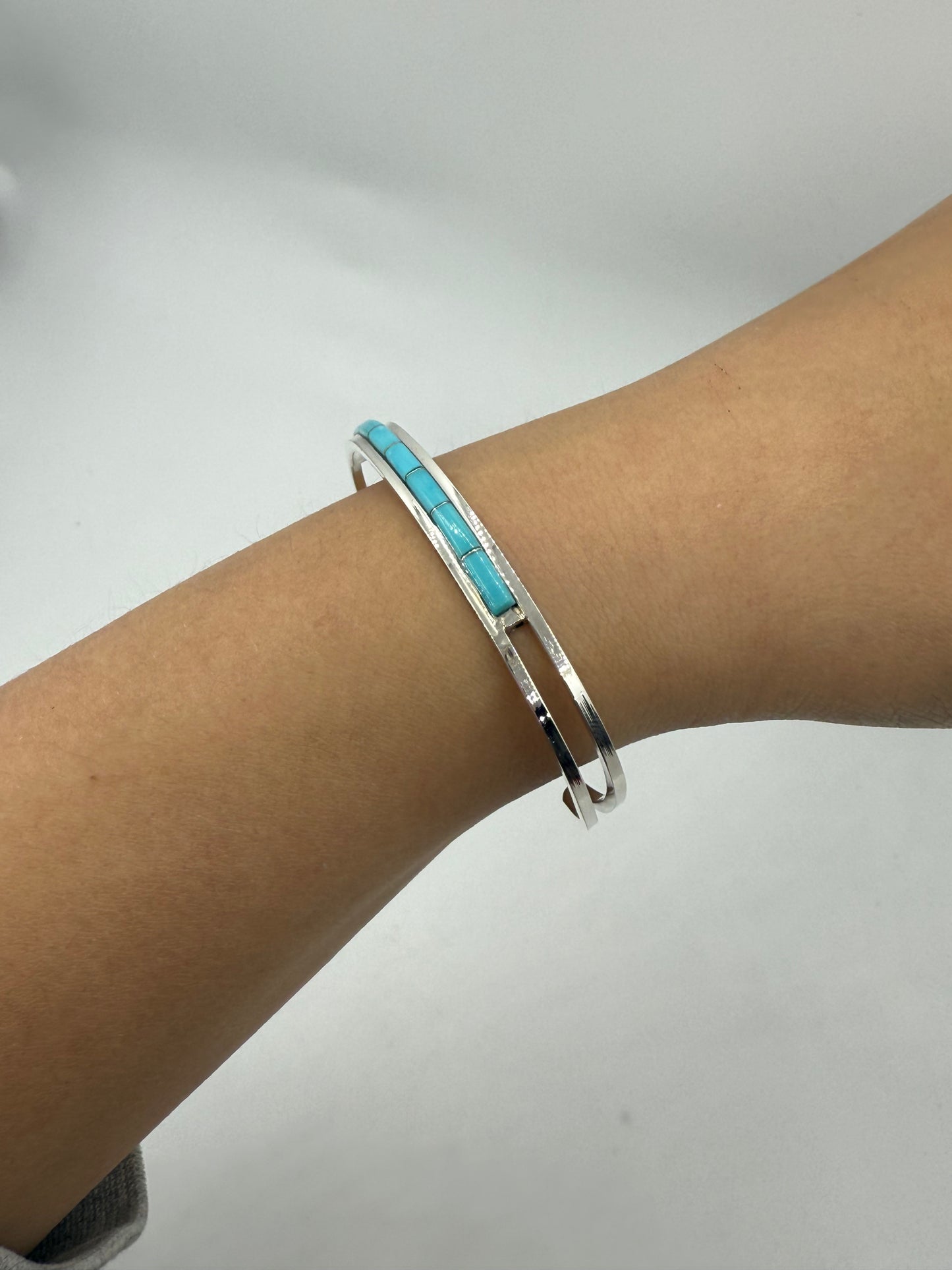 6.5" Turquoise Inlay Stacker Cuff by Anson Wallace, Zuni