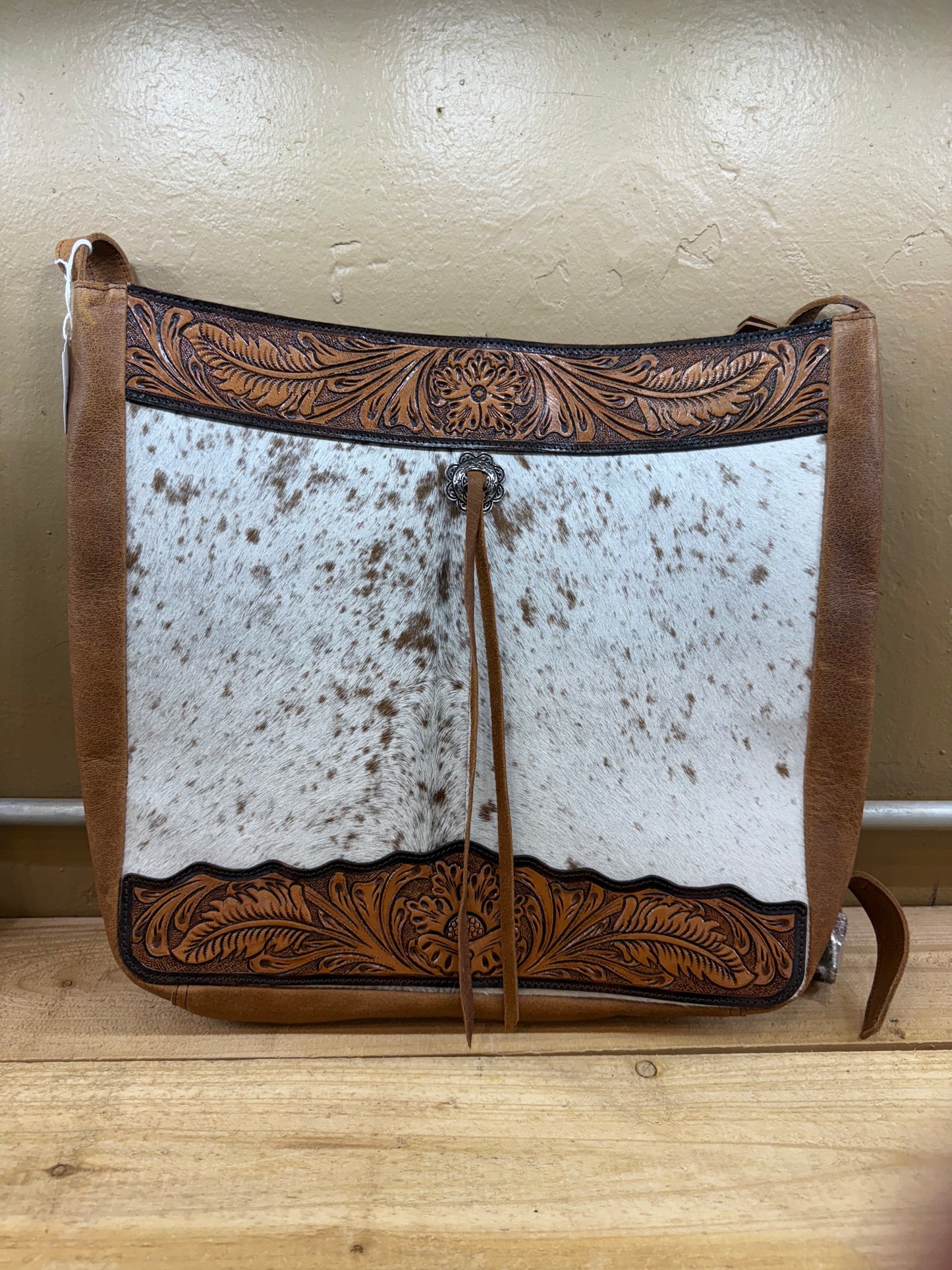Large Cowhide Hair On Leather Tooled Bag