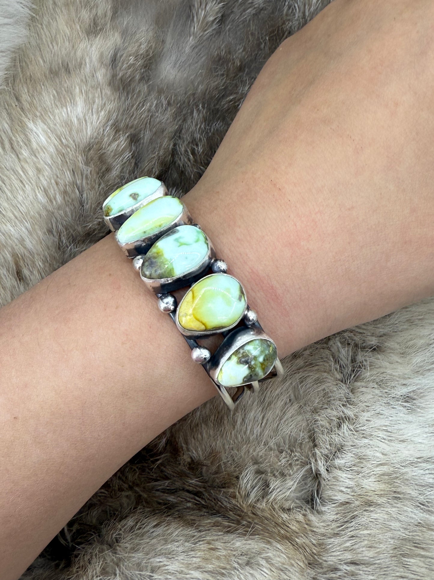 7 Stone Palomino Turquoise Cuff by Tom Lewis, Navajo