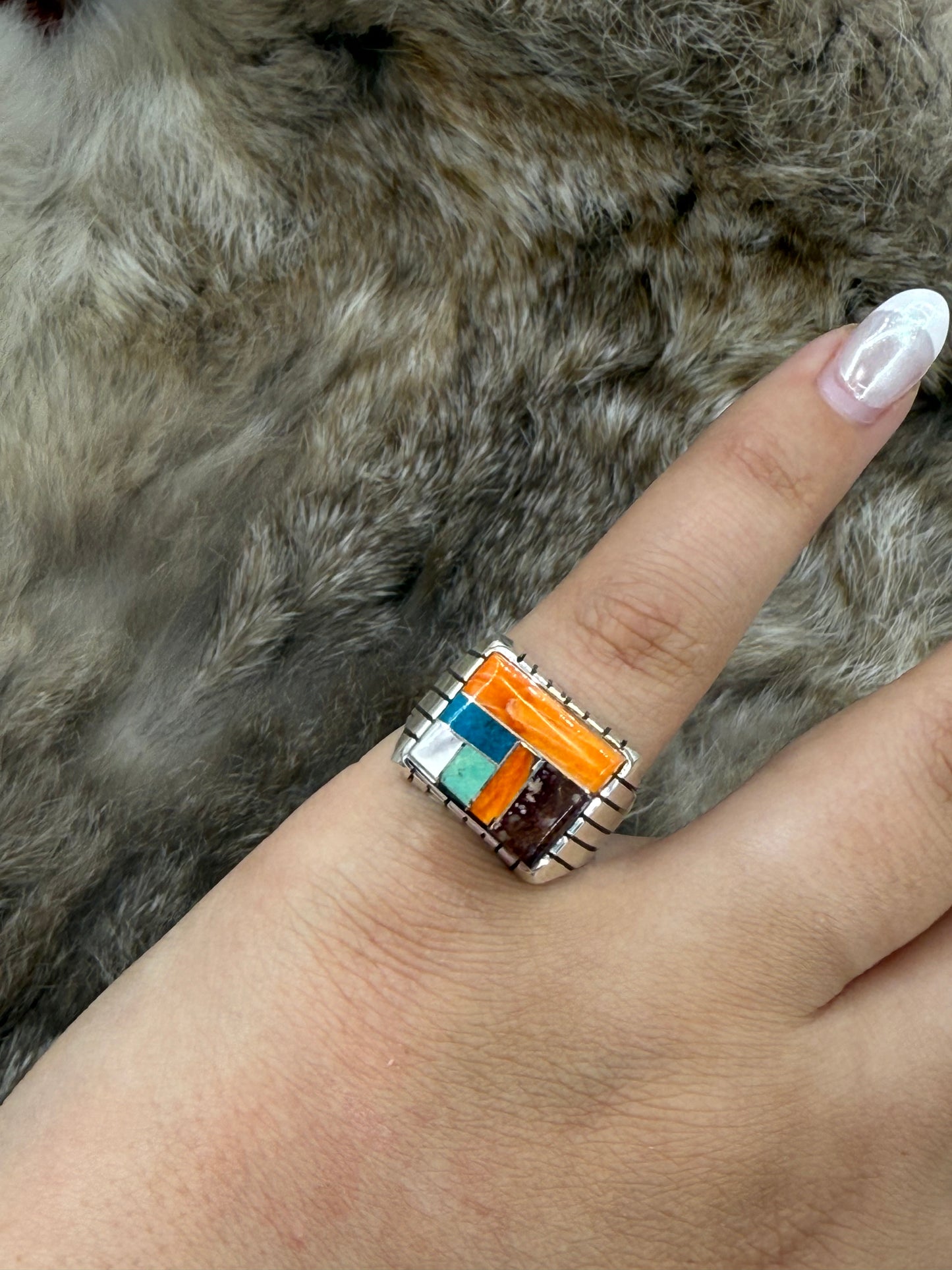 8.0 Multi Stone Inlay Ring by Ray Jack, Navajo