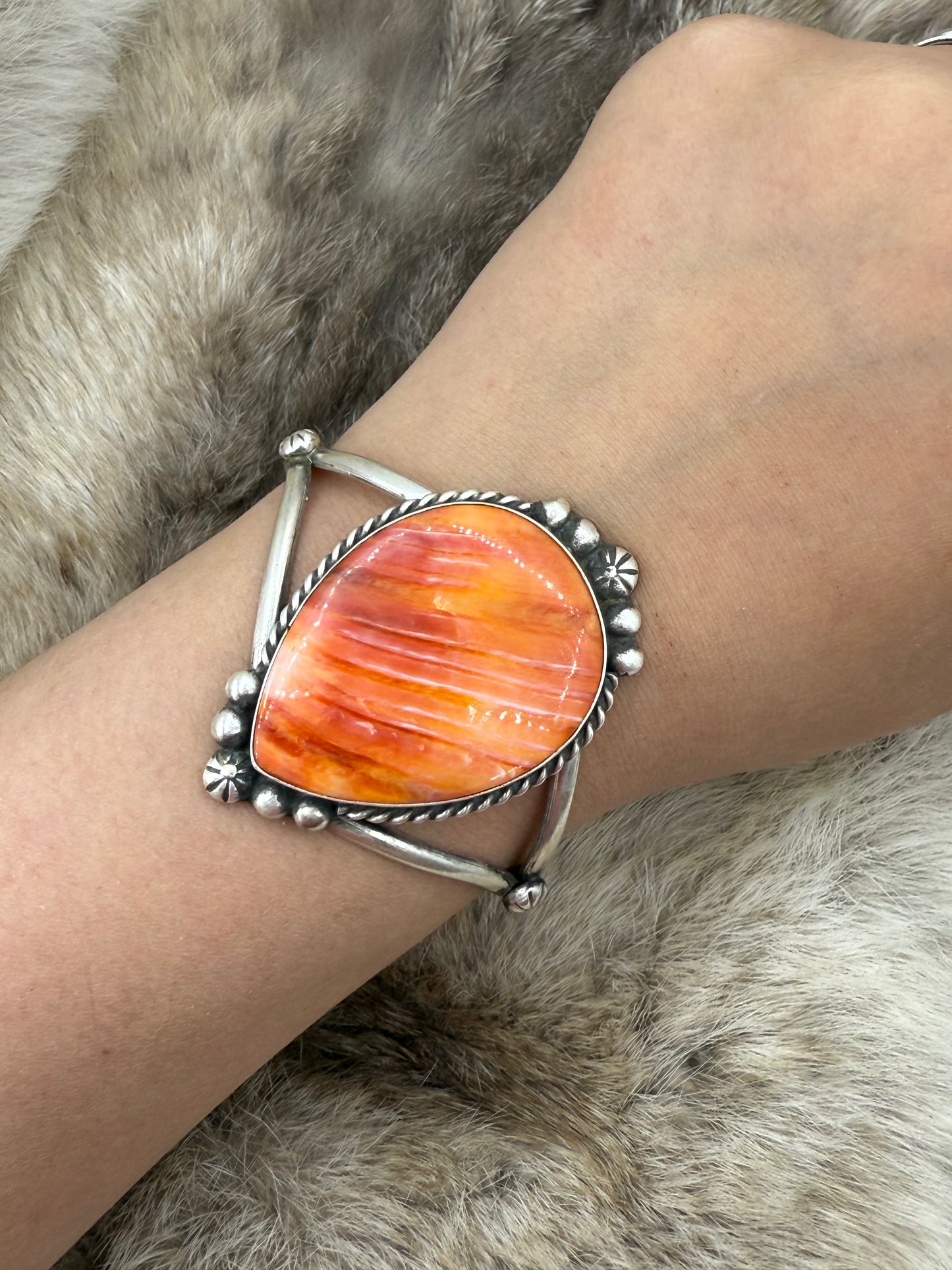 5.75" -7" Orange Spiny Oyster Cuff by Augustine Largo, Navajo
