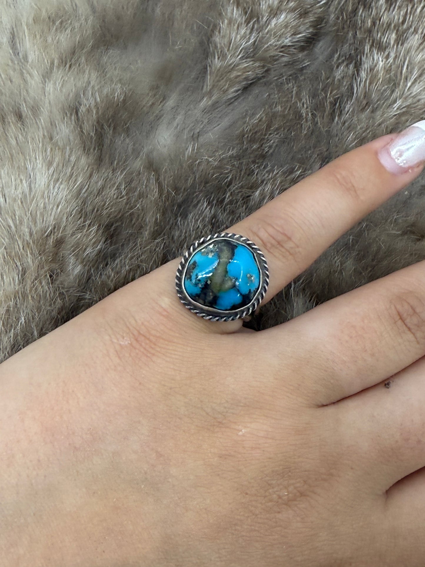 7.5 Turquoise Ring by Sheila Tso, Navajo