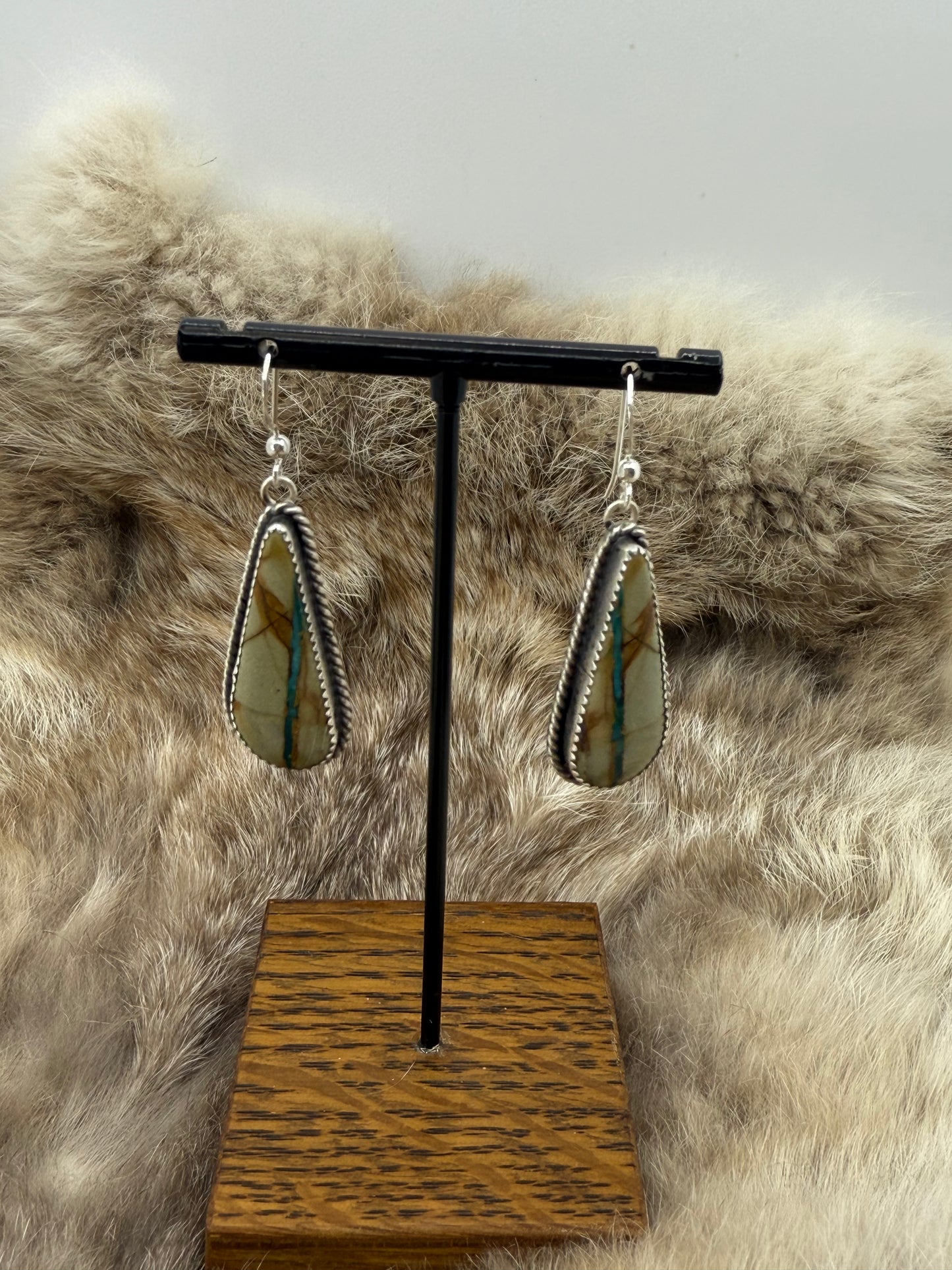 Boulder Ribbop0n Turquoise Dangle Earrings by Virginia Becenti, Navajo