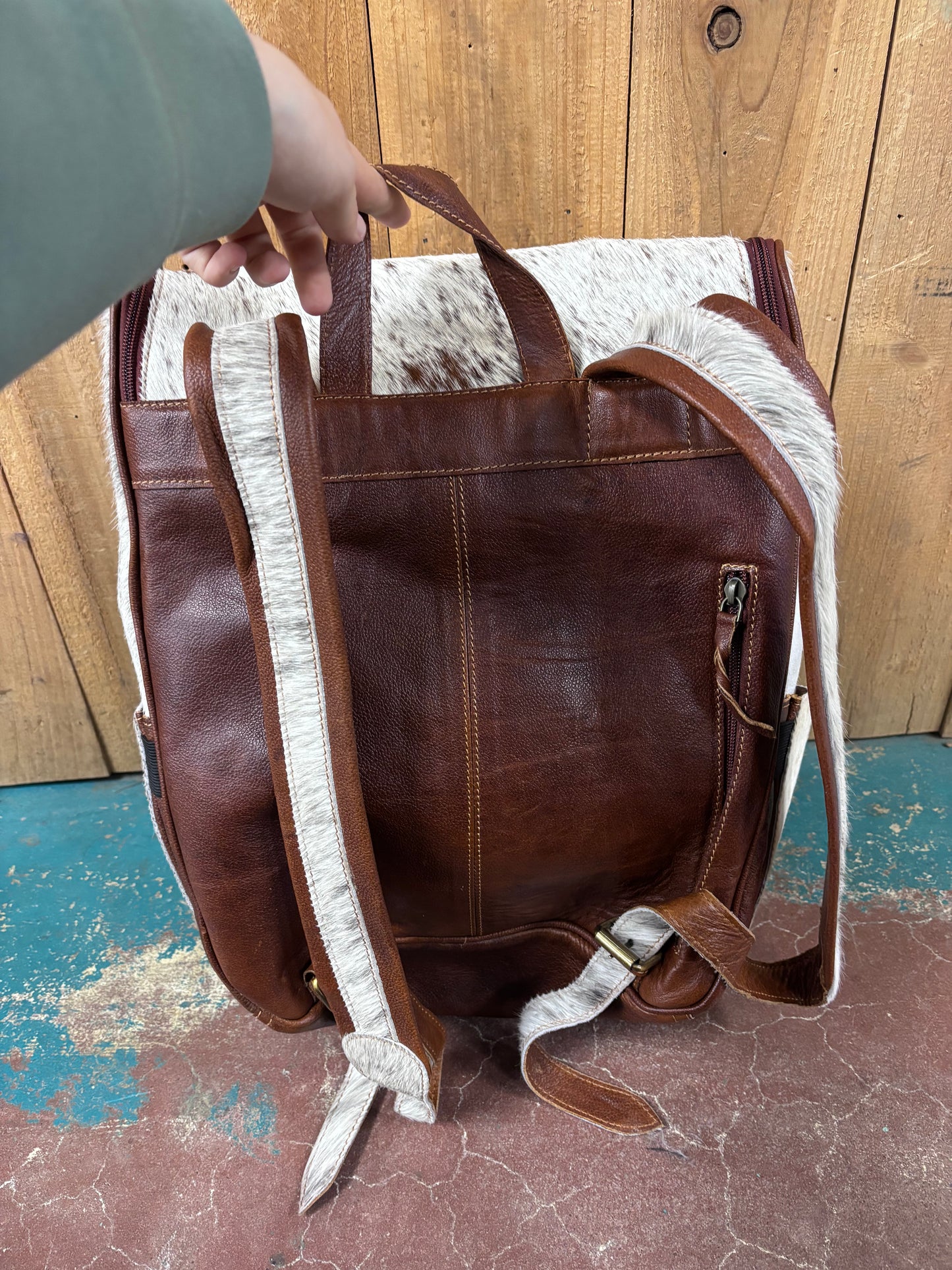White Cowhide Leather Backpack