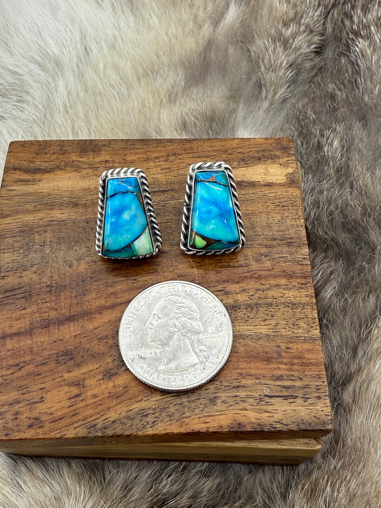 Peacock Dahlia Post Earrings by Chassity Belone, Navajo