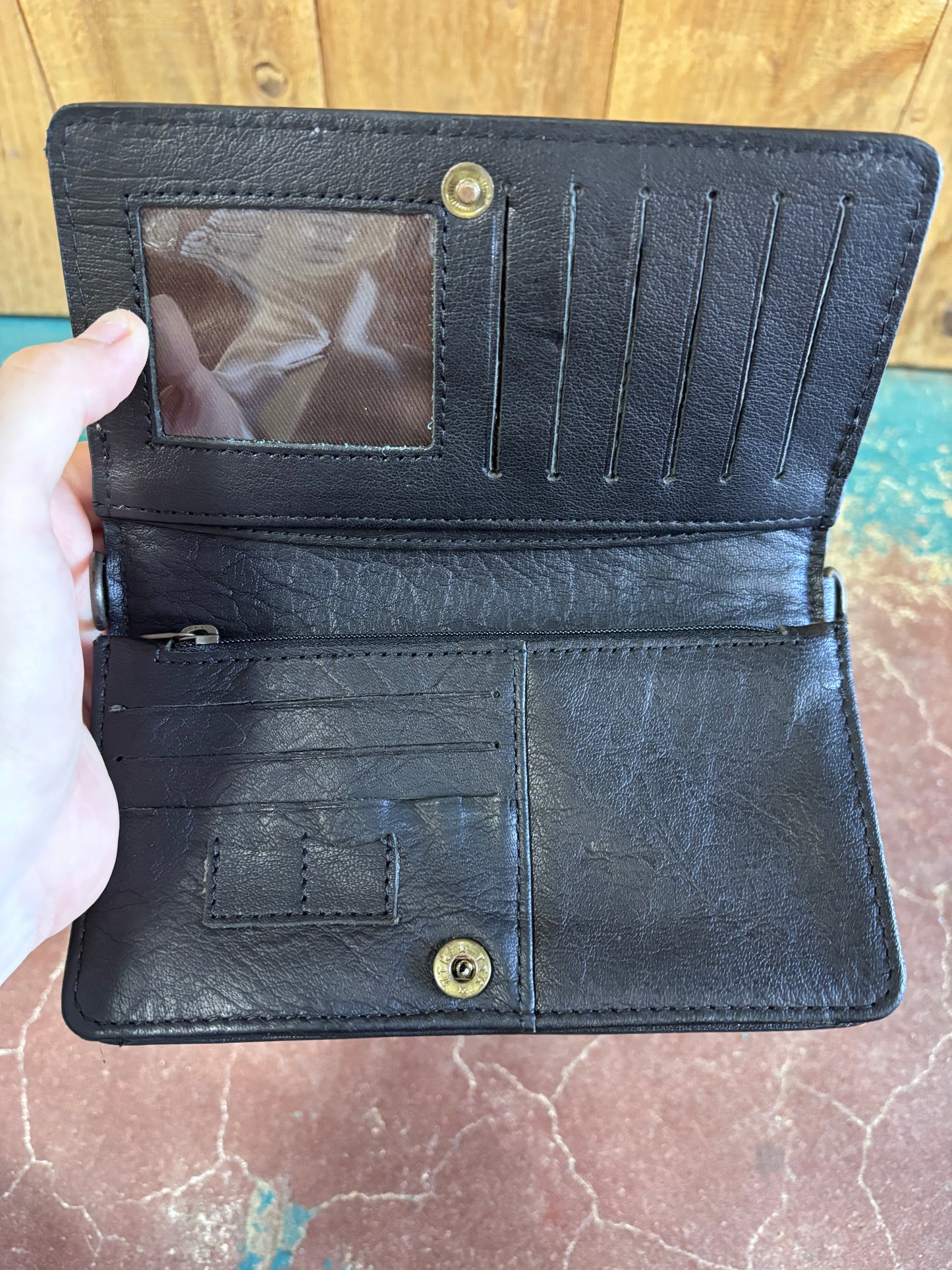 Black And White Cowhide Turquoise Stone Leather Wallet