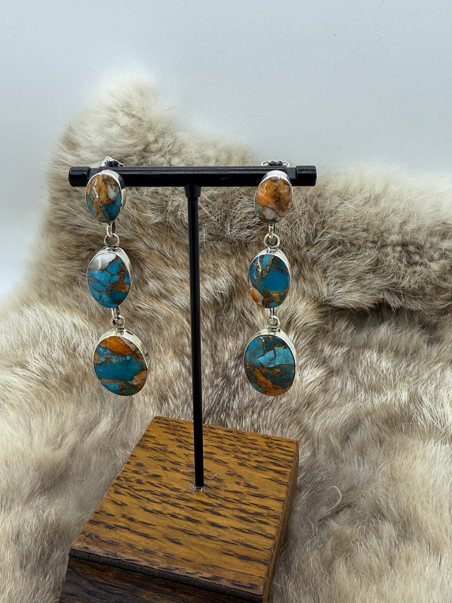 Orange Crush Triple Dangle Earrings by Irvin Tsosie, Navajo