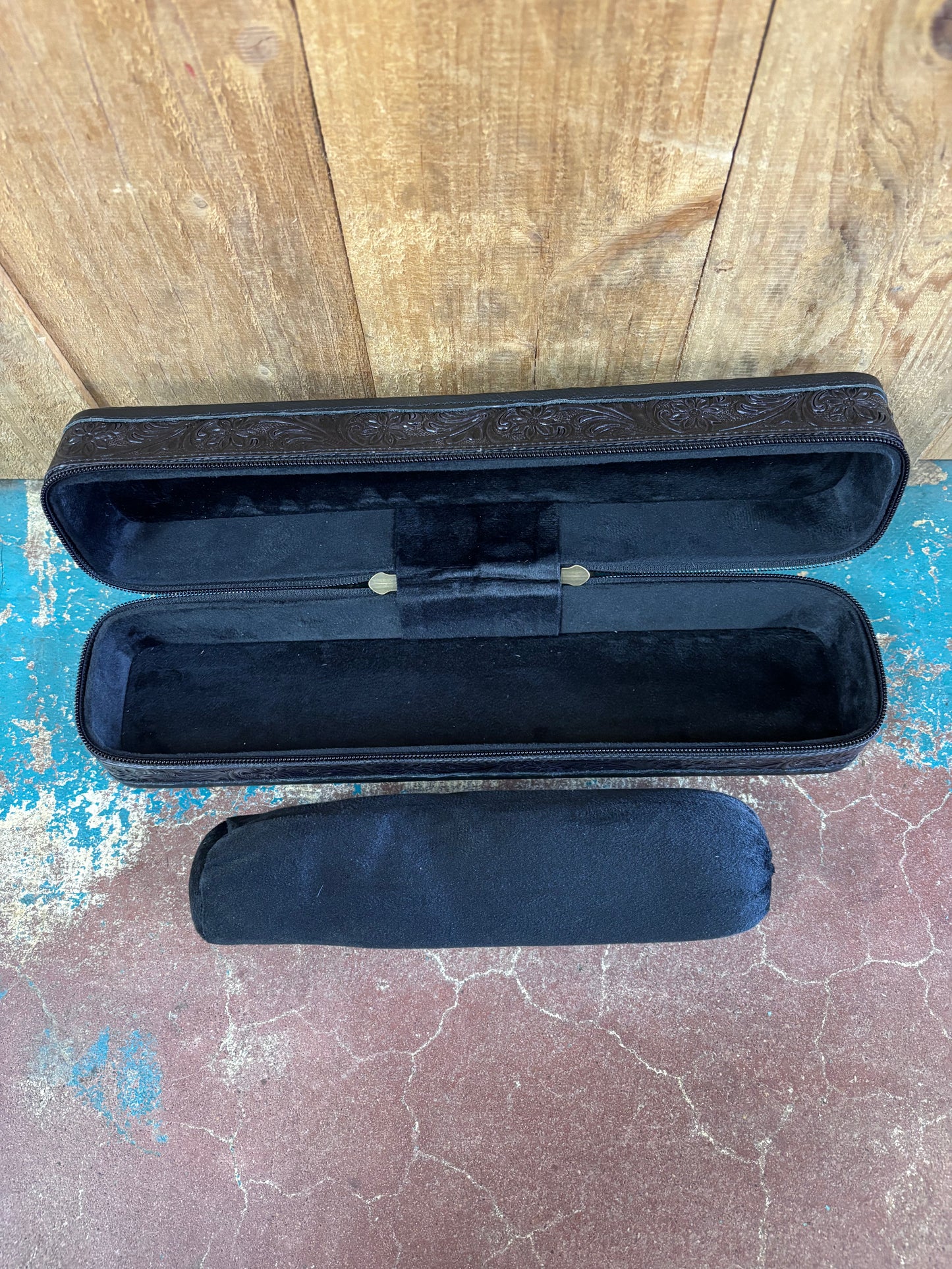 Black Flower Tooled Bracelet Jewelry Box