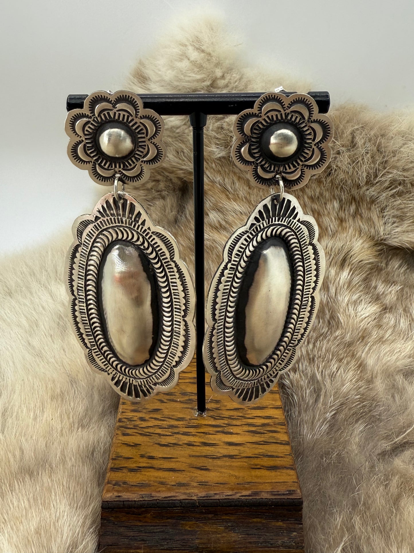 Big Concho Post Dangle Earrings by LeAnder Tahe, Navajo