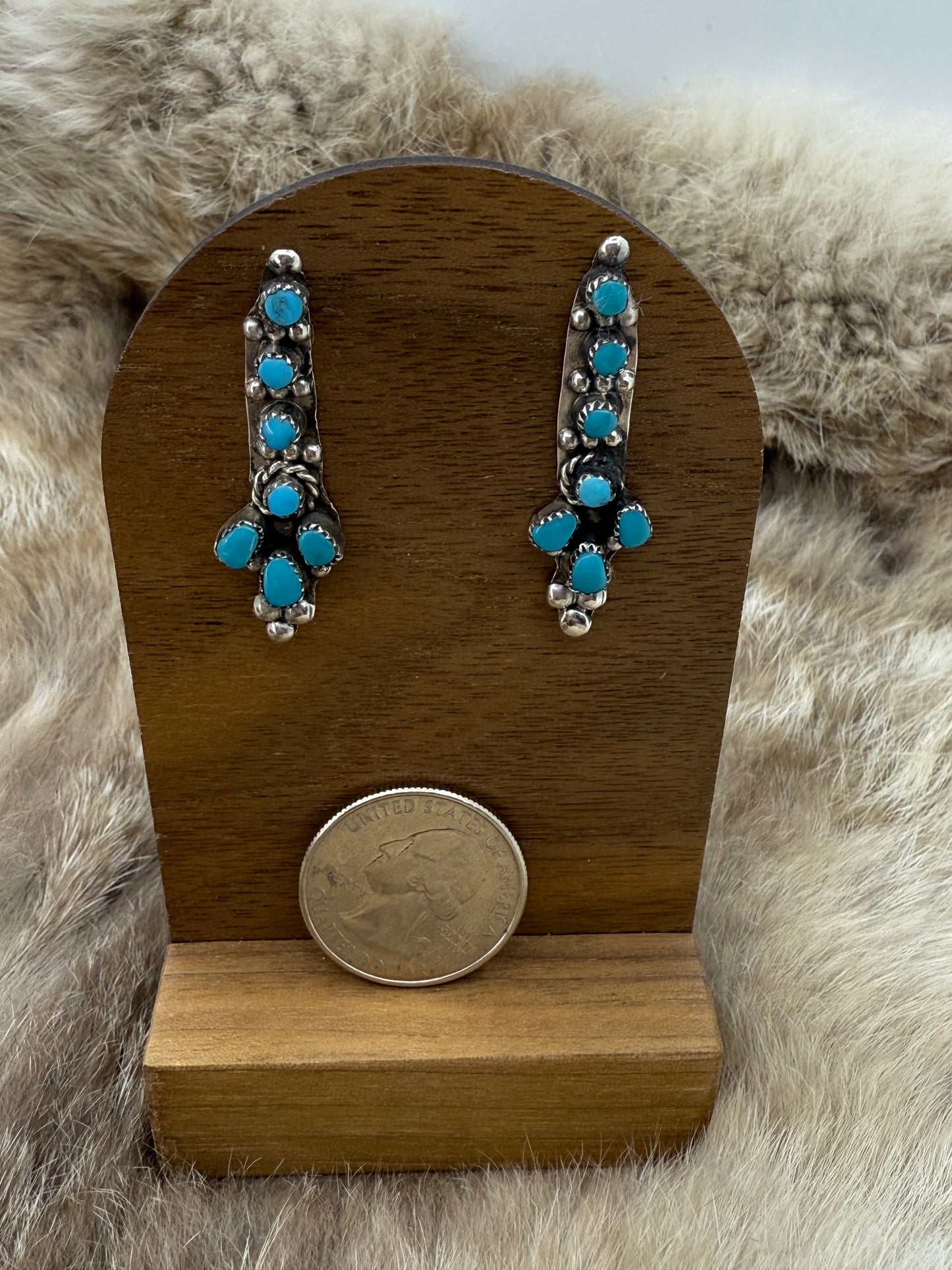 Turquoise Straight Post Dangle Earrings by Lorencita Walela, Zuni