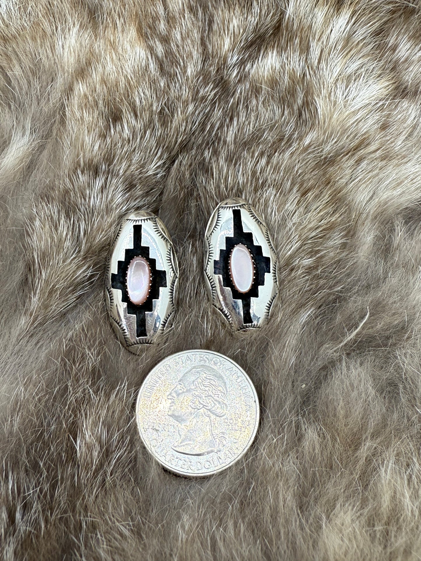 Pink Mother of Pearl Shadowbox Earrings by Felix Perry, Navajo