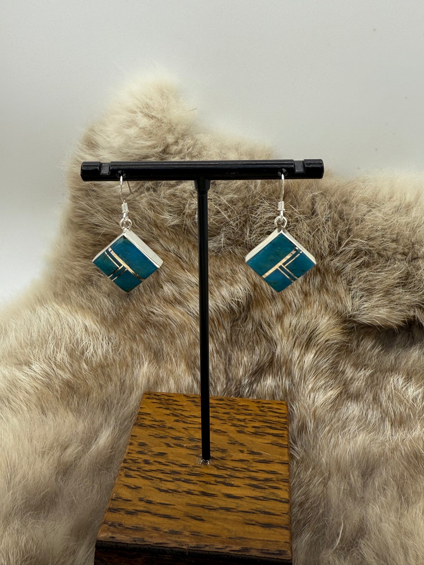 Turquoise Inlay Dangle Earrings by James Manygoats, Navajo