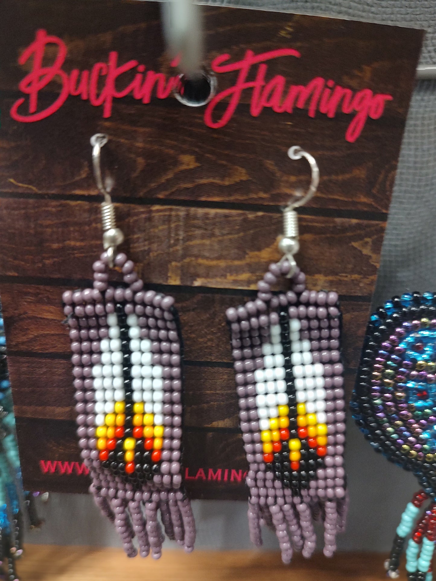 Beaded Feather Dangle Earrings