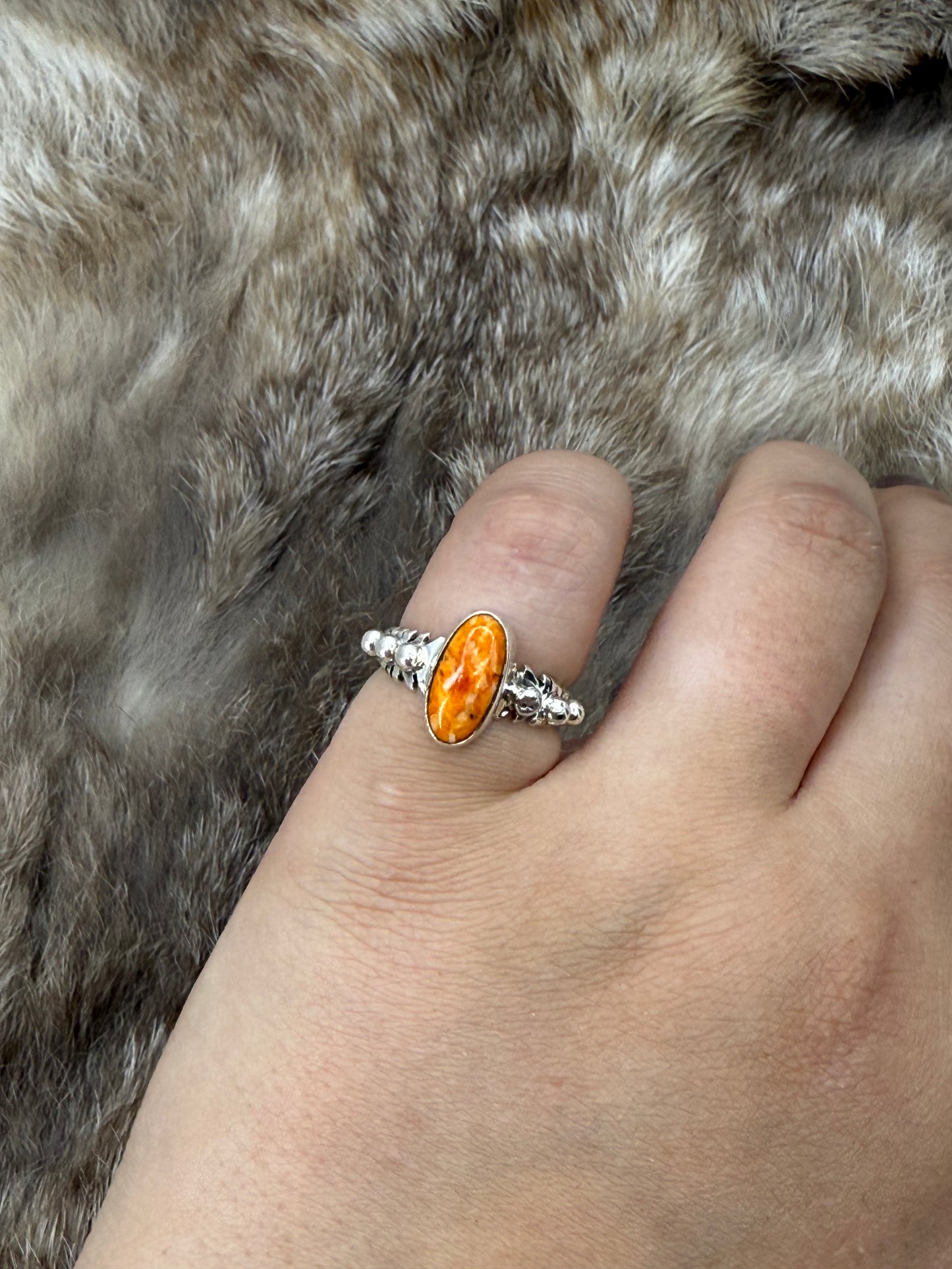 5.5 Orange Spiny Oyster Ring by Andrew Vandever, Navajo