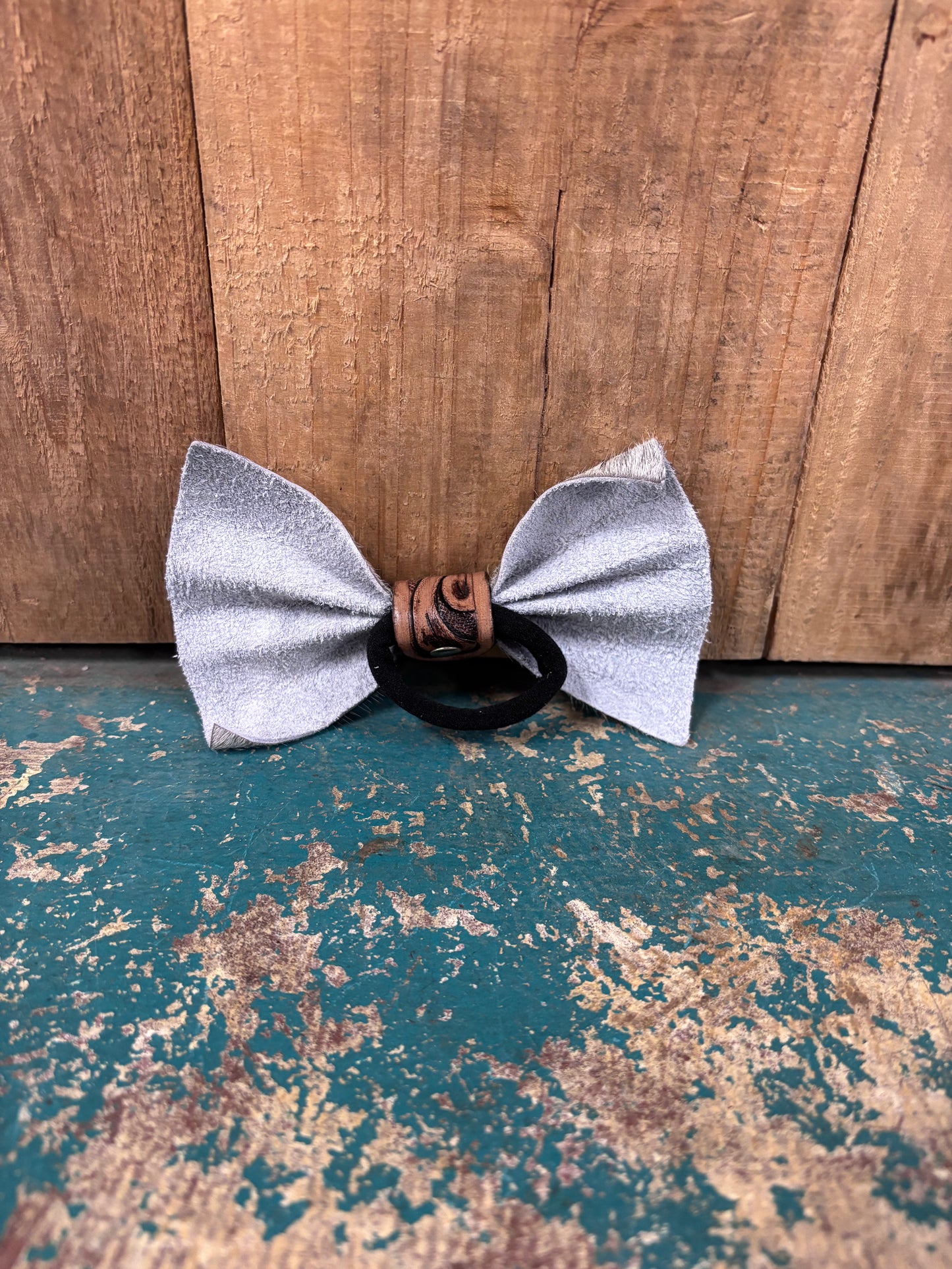 Grey Cowhide Hair On Hairbow