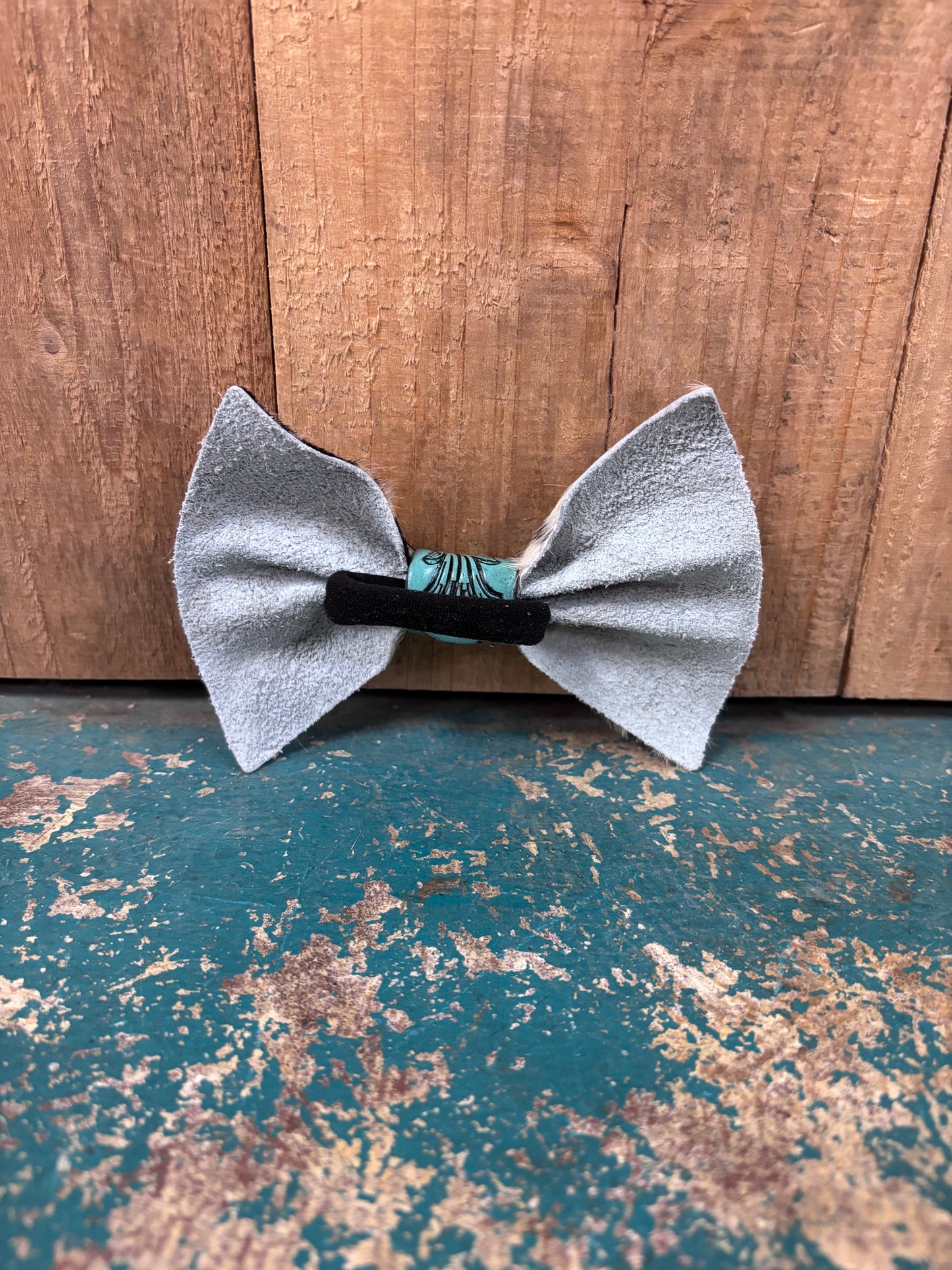 White And Black Cowhide Hairbow