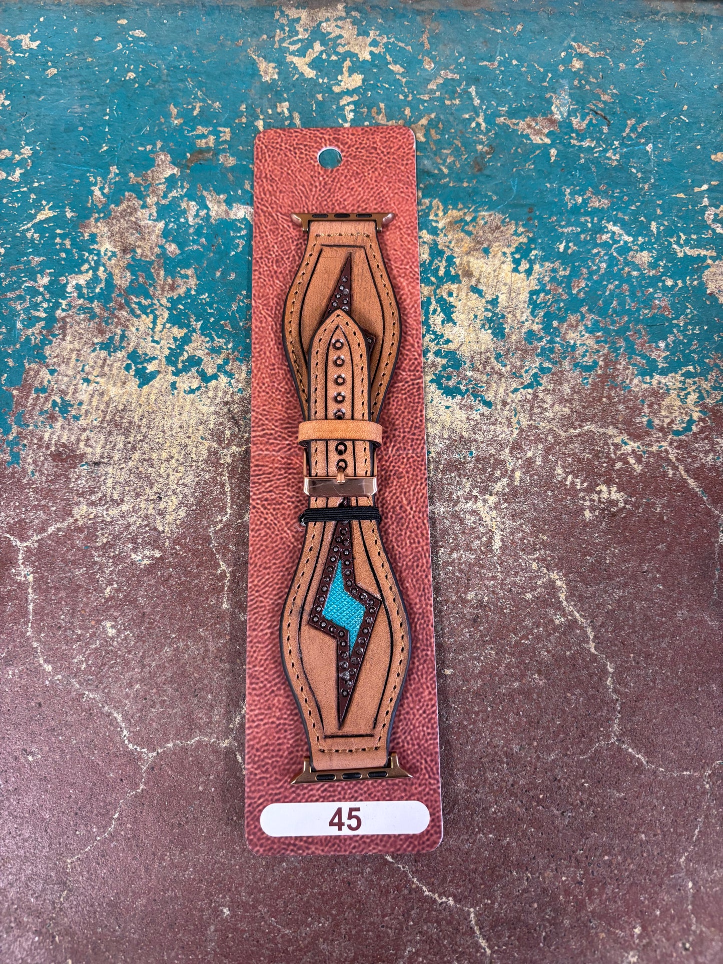 Turquoise Lighting Bolt Tooled Watchband