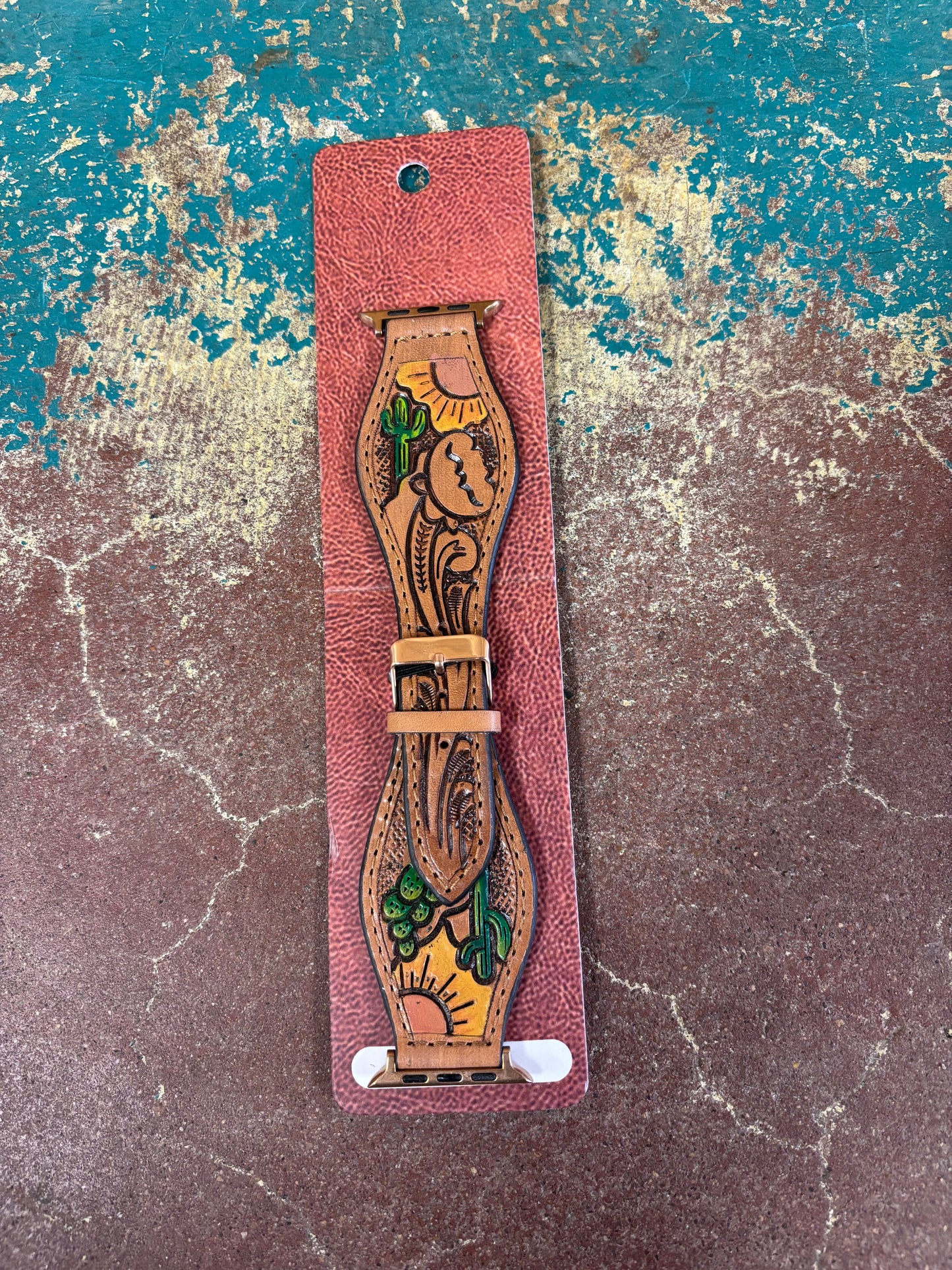 Desert Scene Leather Tooled Watchband