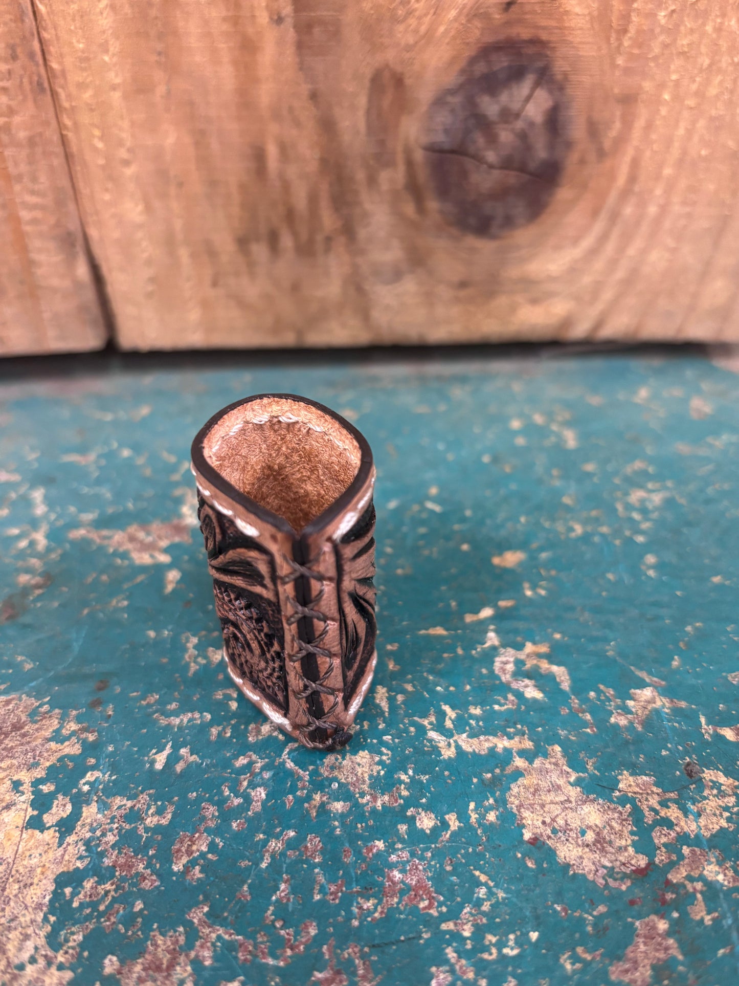 Tooled Leather With Turquoise Bouquet Holder - Scarf Slide - Napkin Ring