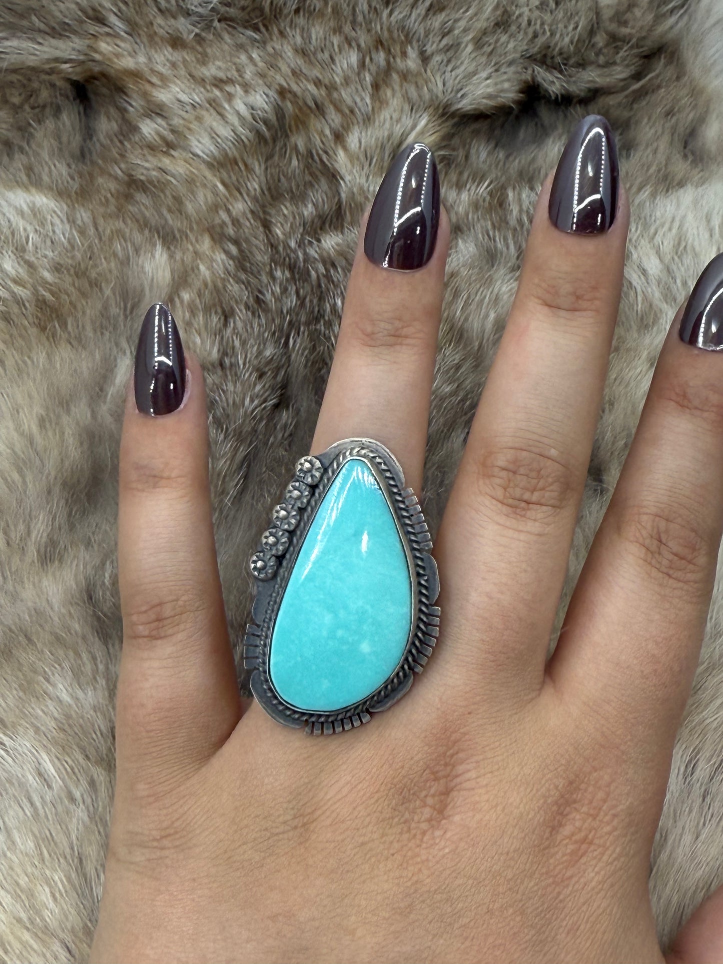 8.0 Kingman Turquoise Ring by John Nelson, Navajo